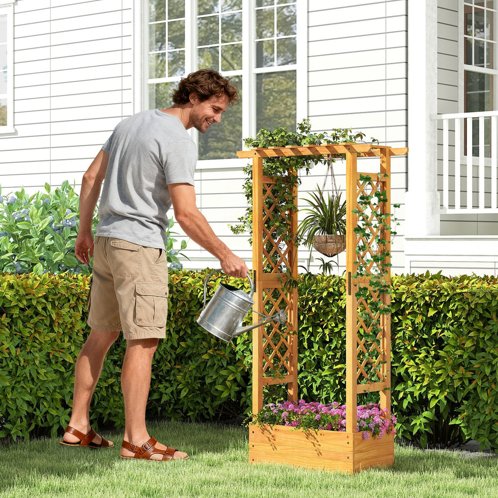 Wooden Raised Garden Bed with Lattice Trellis and Hanging Roof-Orange