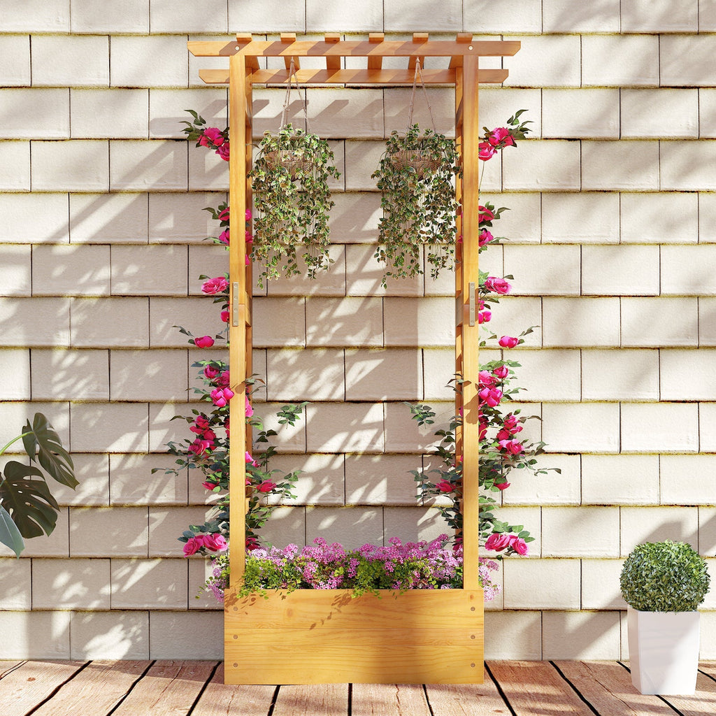 Wooden Raised Garden Bed with Lattice Trellis and Hanging Roof-Orange