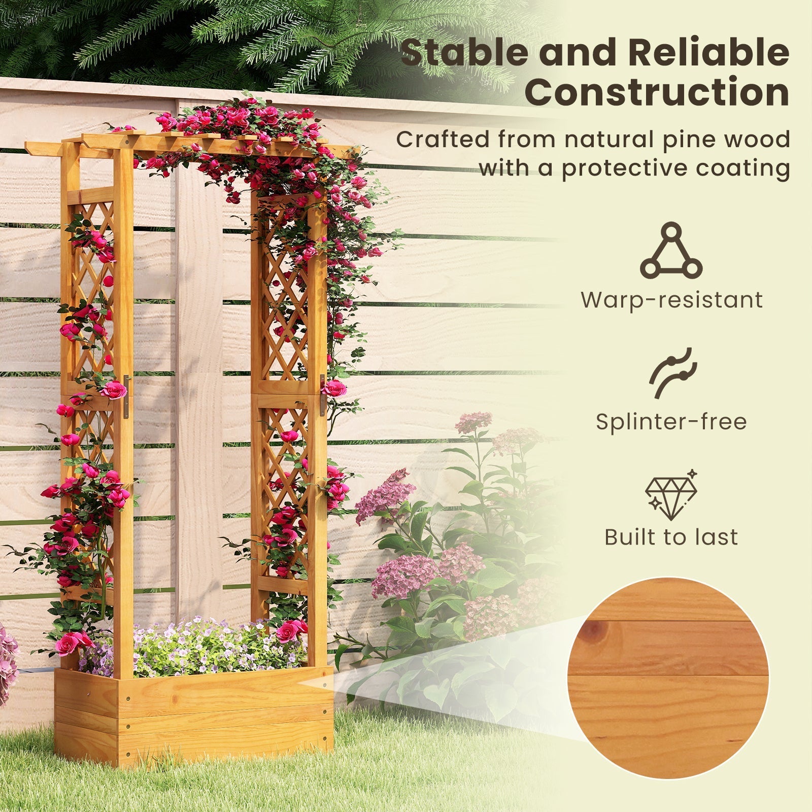 Wooden Raised Garden Bed with Lattice Trellis and Hanging Roof-Orange