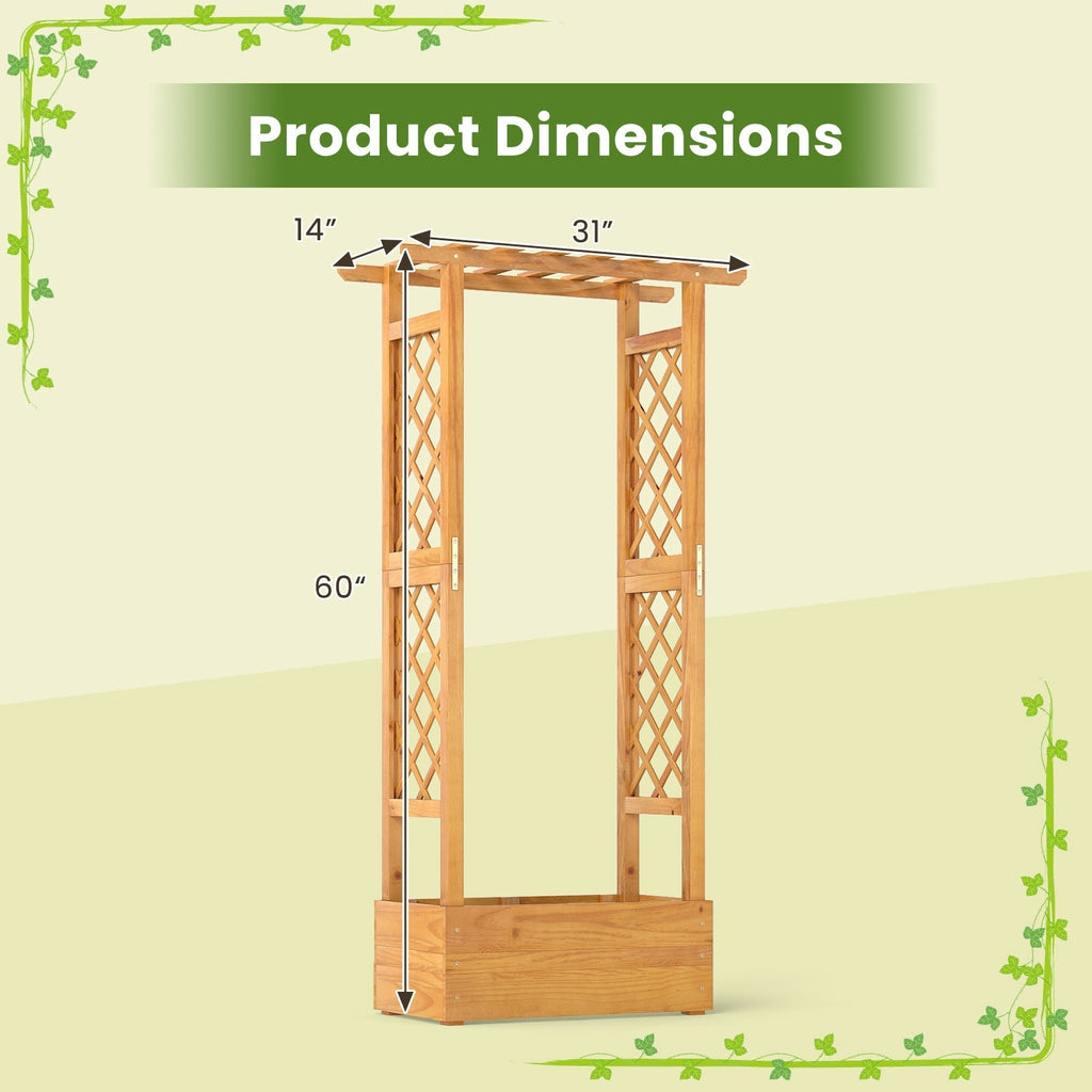 Wooden Raised Garden Bed with Lattice Trellis and Hanging Roof-Orange