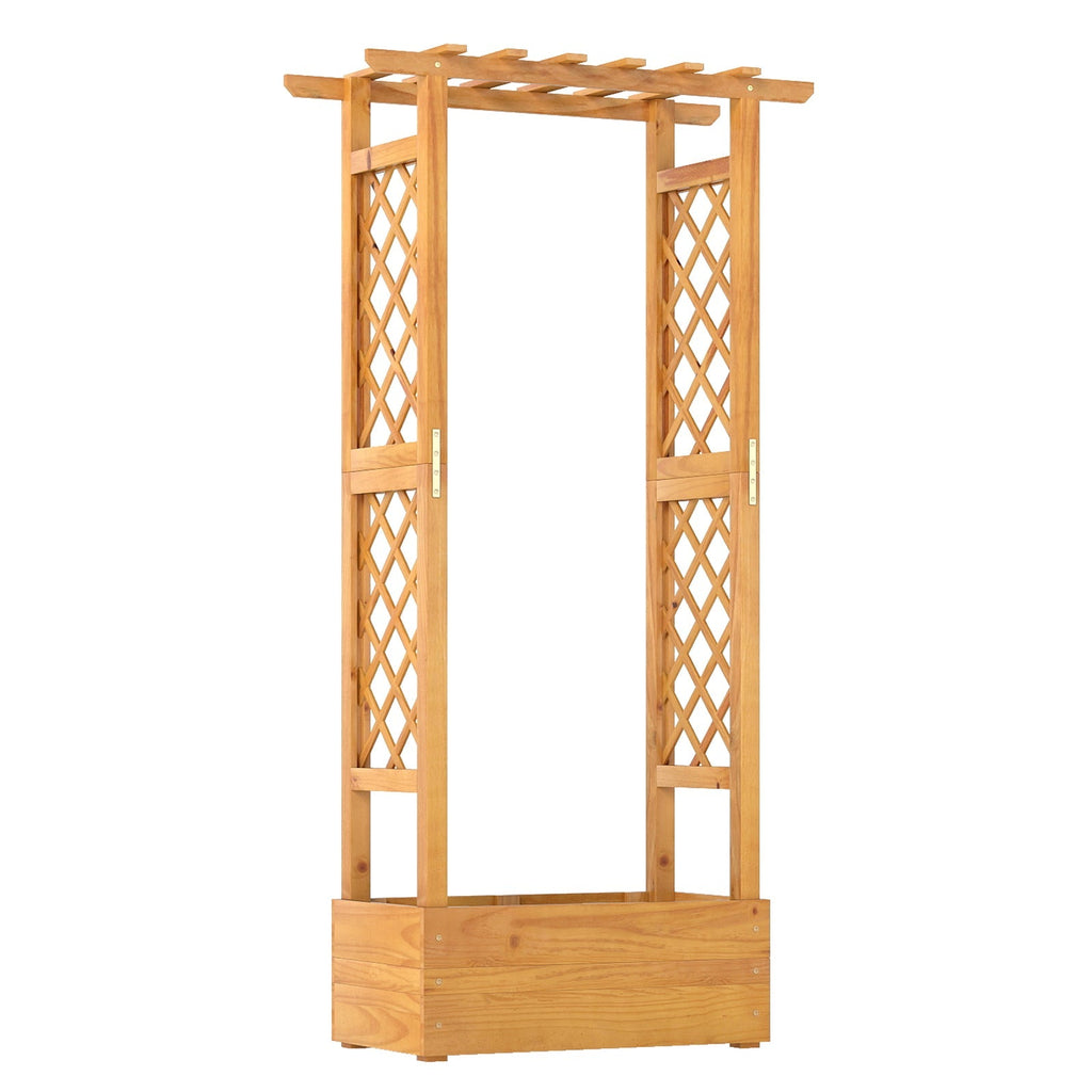 Wooden Raised Garden Bed with Lattice Trellis and Hanging Roof-Orange