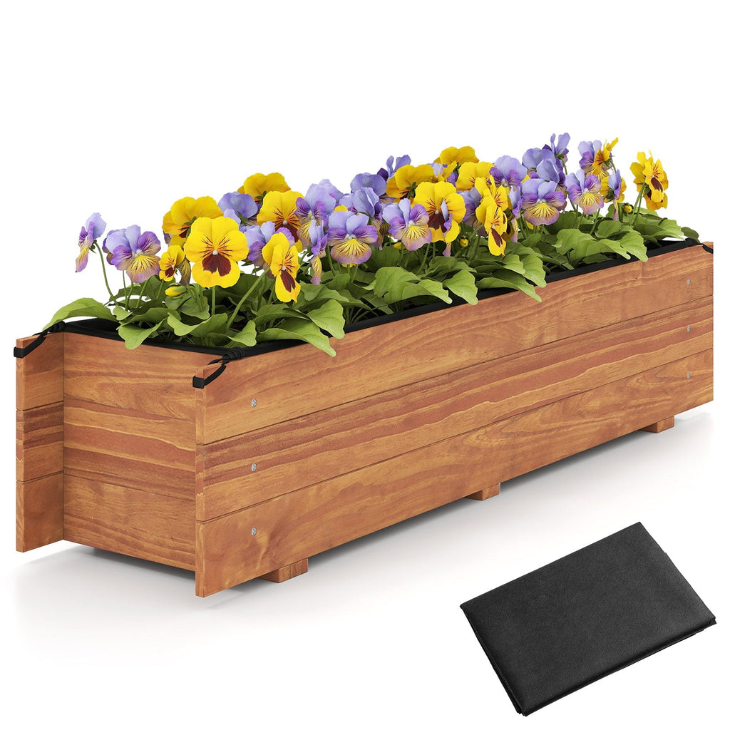 Wooden Raised Garden Bed with Drainage Holes and Liner Elevated Rectangular Planter Box-Orange
