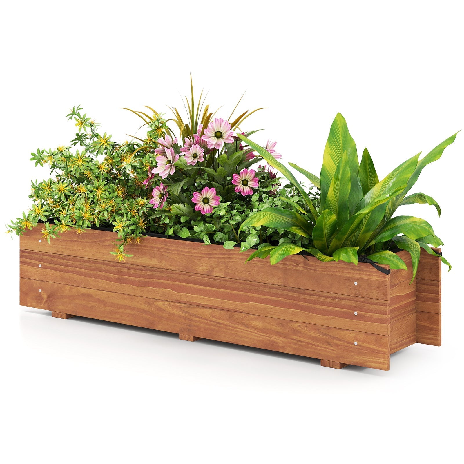 Wooden Raised Garden Bed with Drainage Holes and Liner Elevated Rectangular Planter Box-Orange