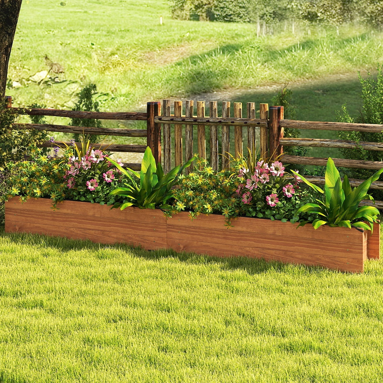 Wooden Raised Garden Bed with Drainage Holes and Liner Elevated Rectangular Planter Box-Orange