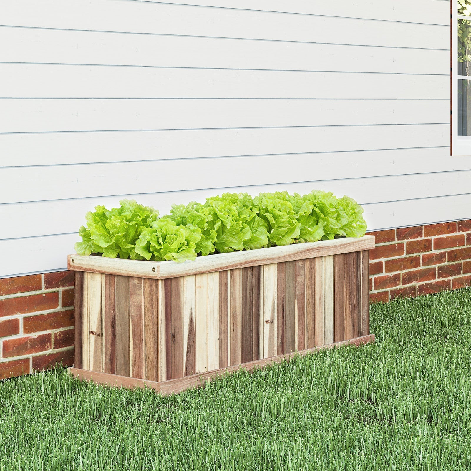 Wooden Raised Garden Bed Natural Acacia Wood Rectangular Planter Box with Drainage-Natural