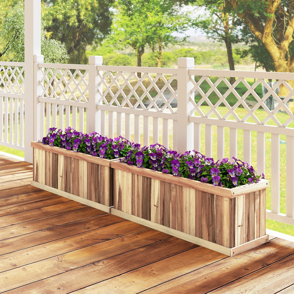 Wooden Raised Garden Bed Natural Acacia Wood Rectangular Planter Box with Drainage-Natural