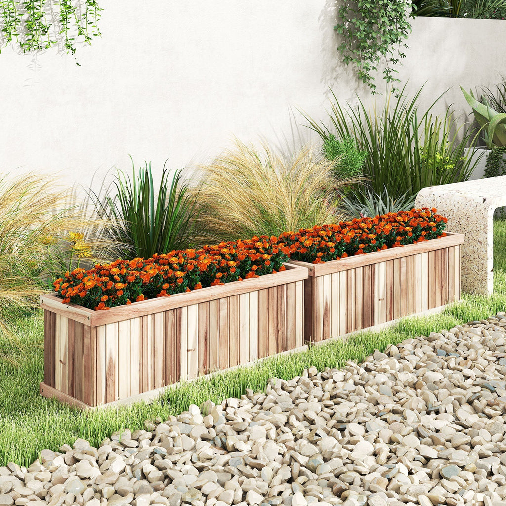 Wooden Raised Garden Bed Natural Acacia Wood Rectangular Planter Box with Drainage-Natural