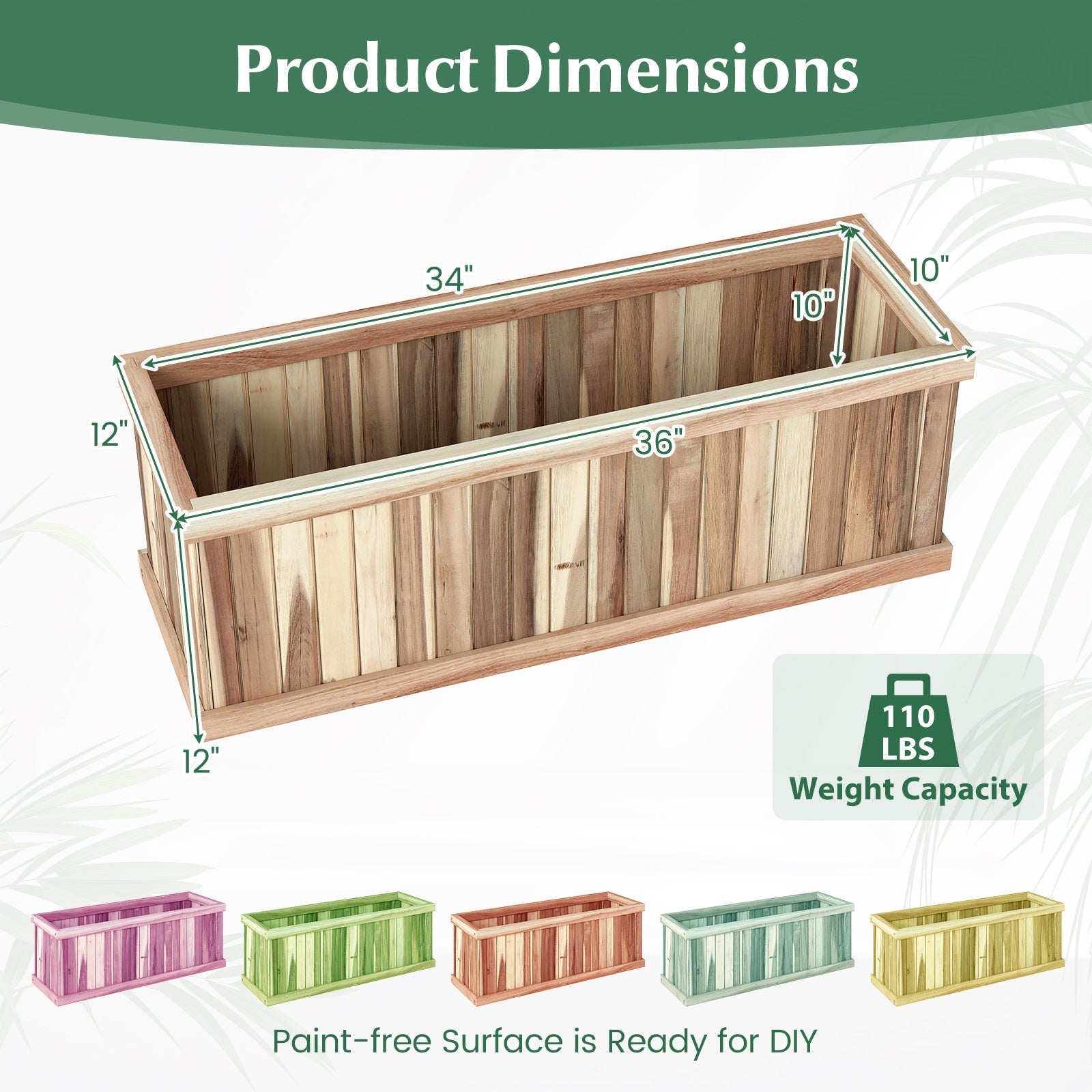 Wooden Raised Garden Bed Natural Acacia Wood Rectangular Planter Box with Drainage-Natural