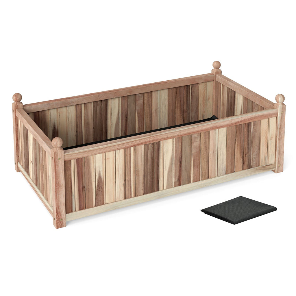 Wooden Raised Garden Bed Natural Acacia Wood Rectangular Planter Box with Liner-Natural