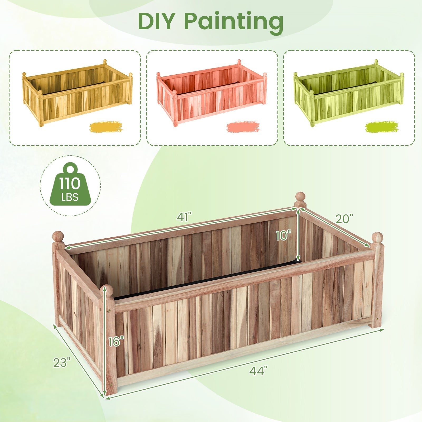 Wooden Raised Garden Bed Natural Acacia Wood Rectangular Planter Box with Liner-Natural