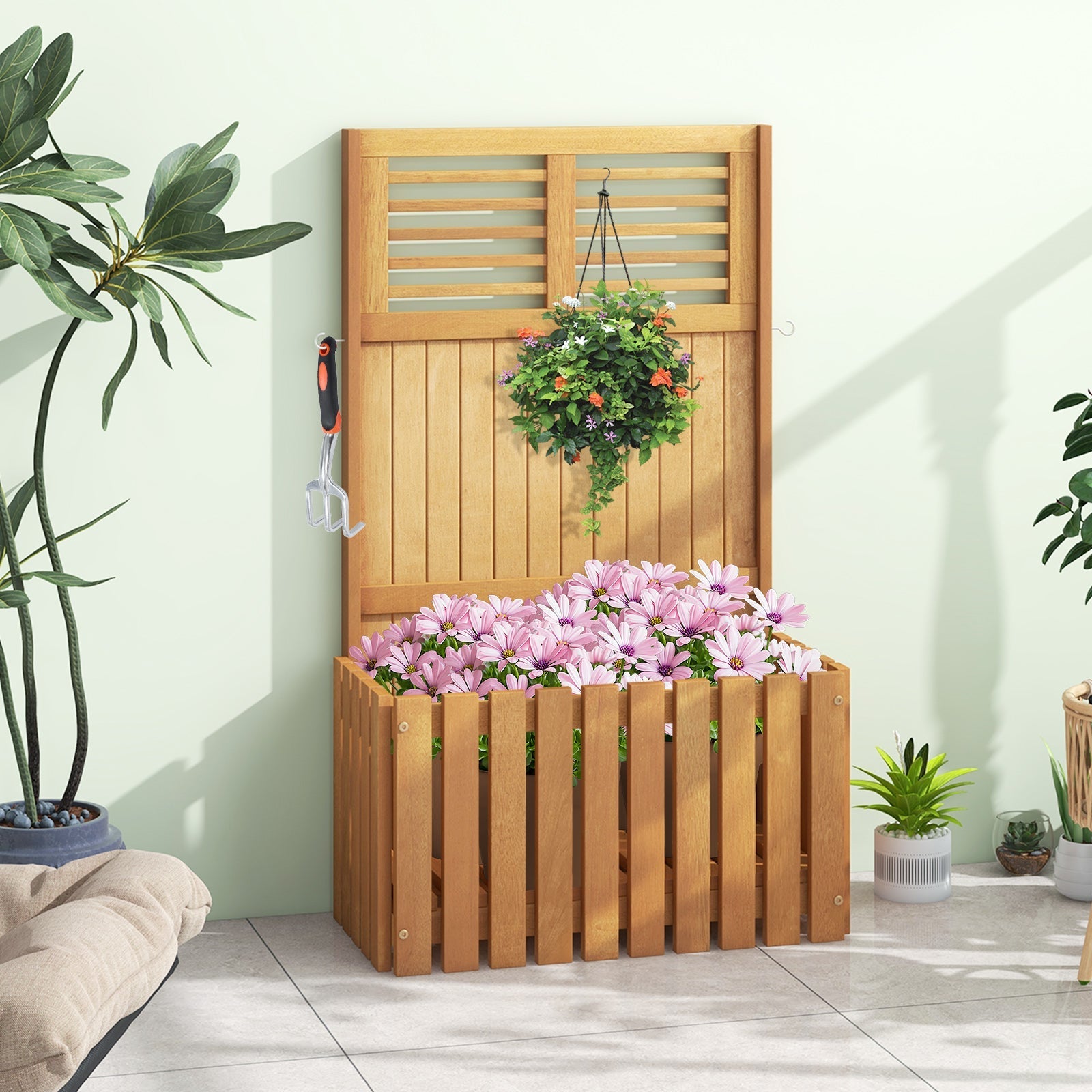 Wooden Raised Garden Bed with Privacy Screen