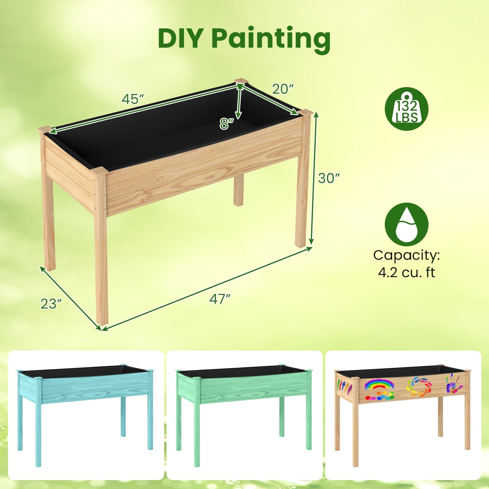 Wooden Raised Vegetable Garden Bed Elevated Grow Vegetable Planter