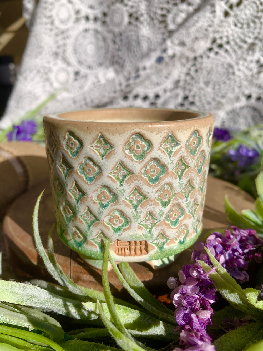 WS0018 Unique Handmade Pottery Planter Pot - Pot rim diameter: 2.3"