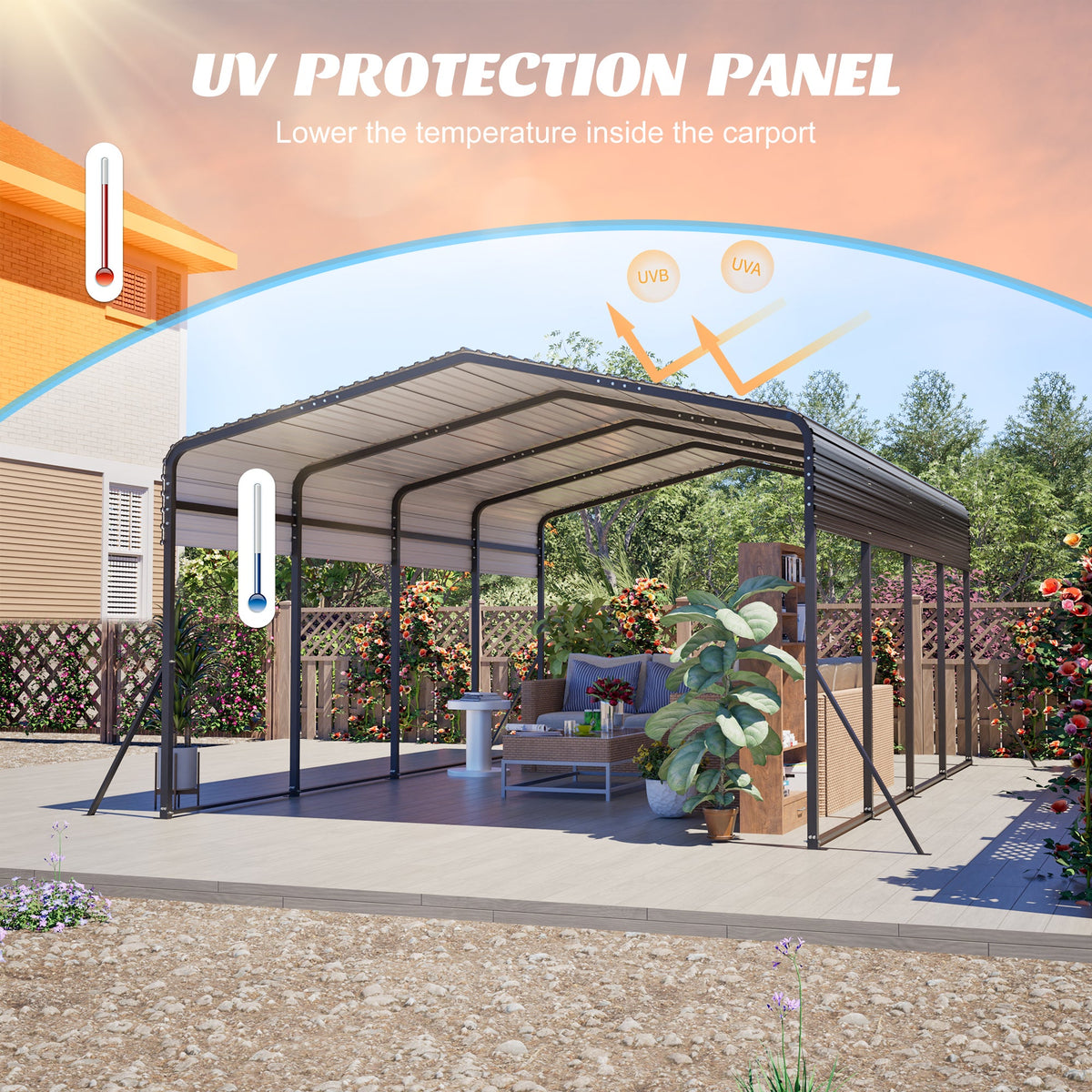 13x20 FT Metal Carport,Garage with Upgraded Triangle Reinforced Frame&4 Poles,Galvanized Steel Hardtop Roof,Heavy-Duty All-Weather Shelter for Car,Truck,Boat,Outdoor Storage
