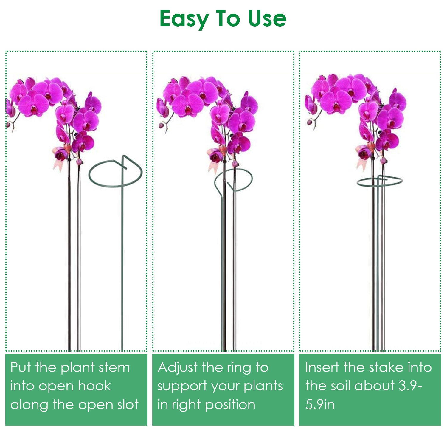 10Pcs 10in Plant Support Stakes Garden Flower Single Stem Support Stake Iron Plant Cage Support Ring For Tomatoes Orchid Lily Peony Rose Flower Amaryl