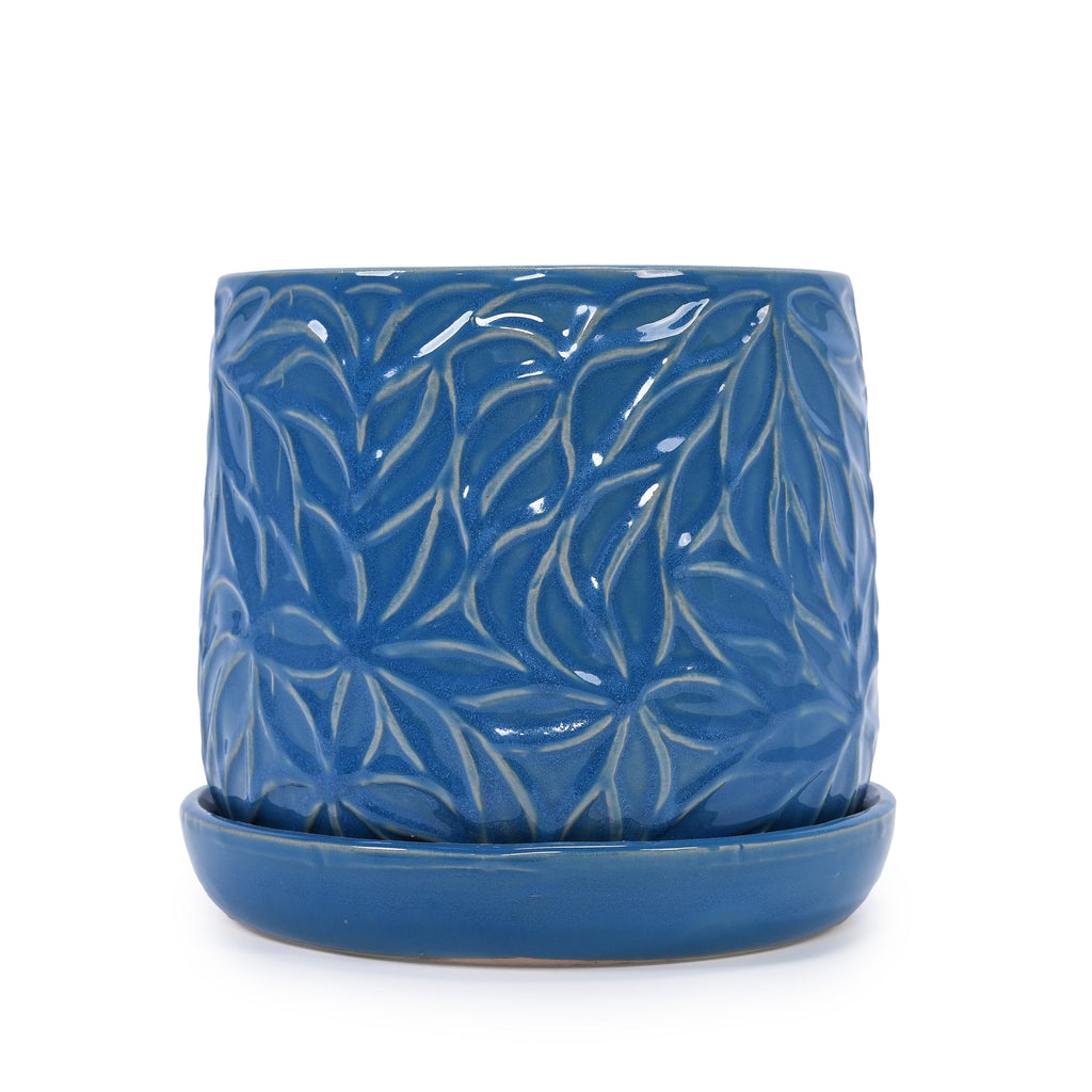 Set of 2 Ceramic Flowerpot, 7' Modern Planter for Patio, Garden, Windowsill - Navy Blue