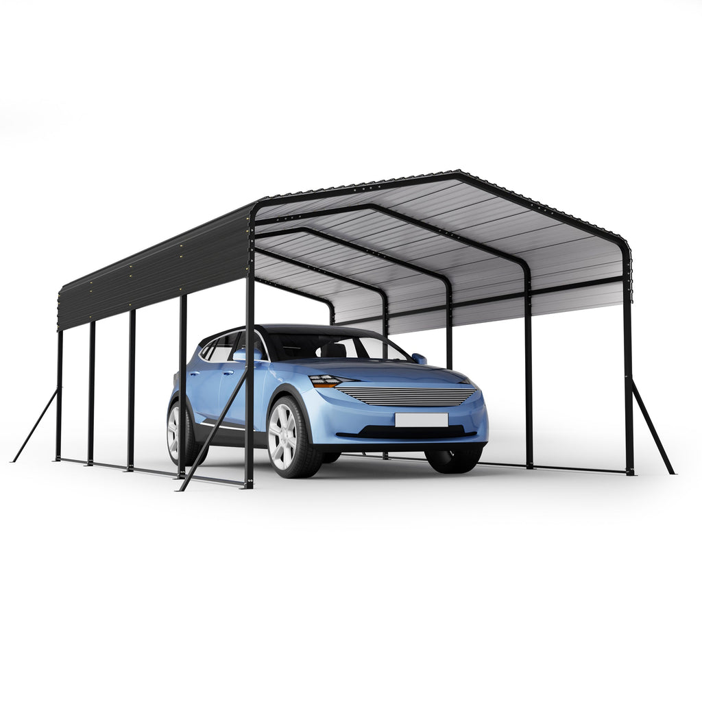 13x20 FT Metal Carport,Garage with Upgraded Triangle Reinforced Frame&4 Poles,Galvanized Steel Hardtop Roof,Heavy-Duty All-Weather Shelter for Car,Truck,Boat,Outdoor Storage