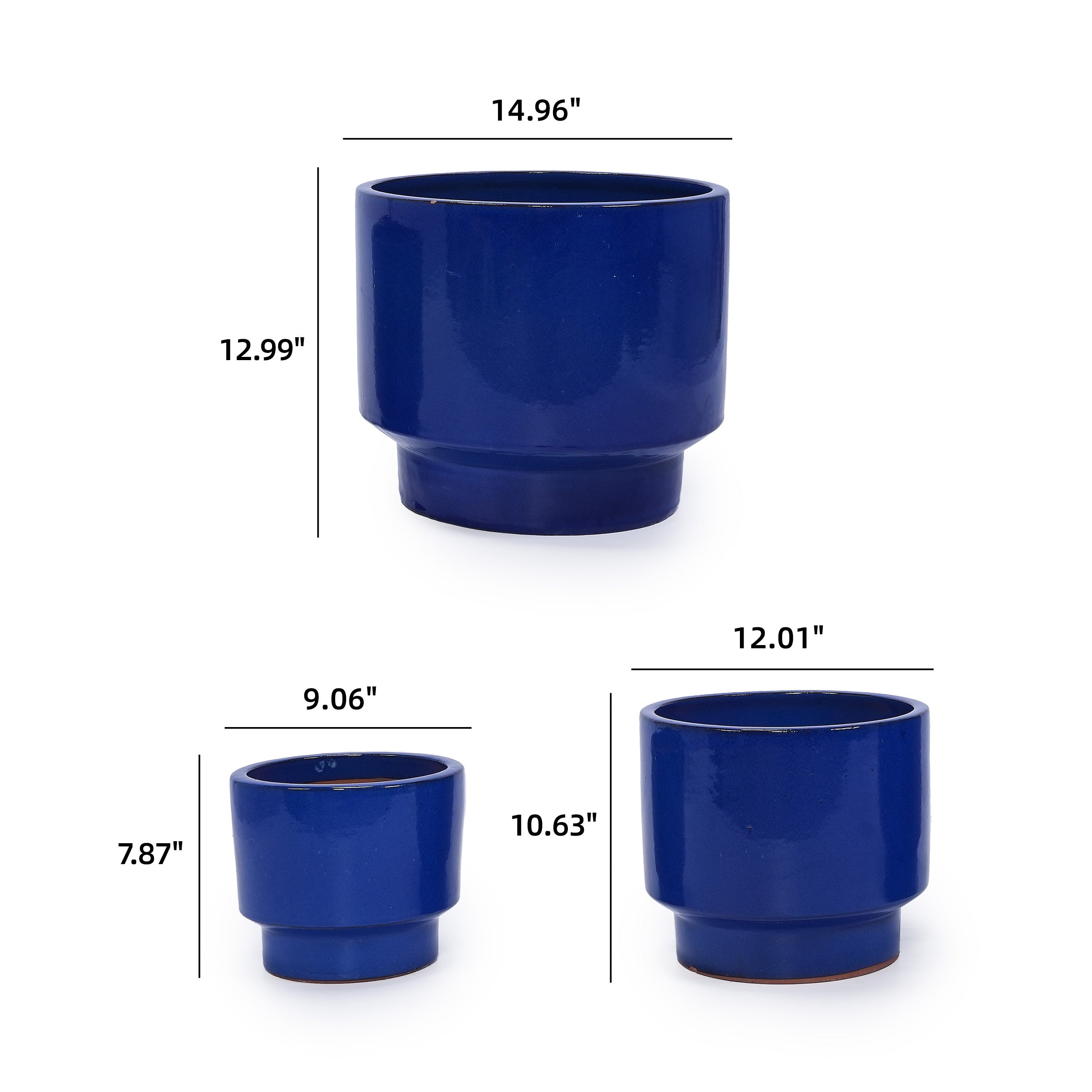 3 Pieces Ceramic Flowerpot, Modern Planter for Patio, Garden or Windowsills - Antique Blue Green