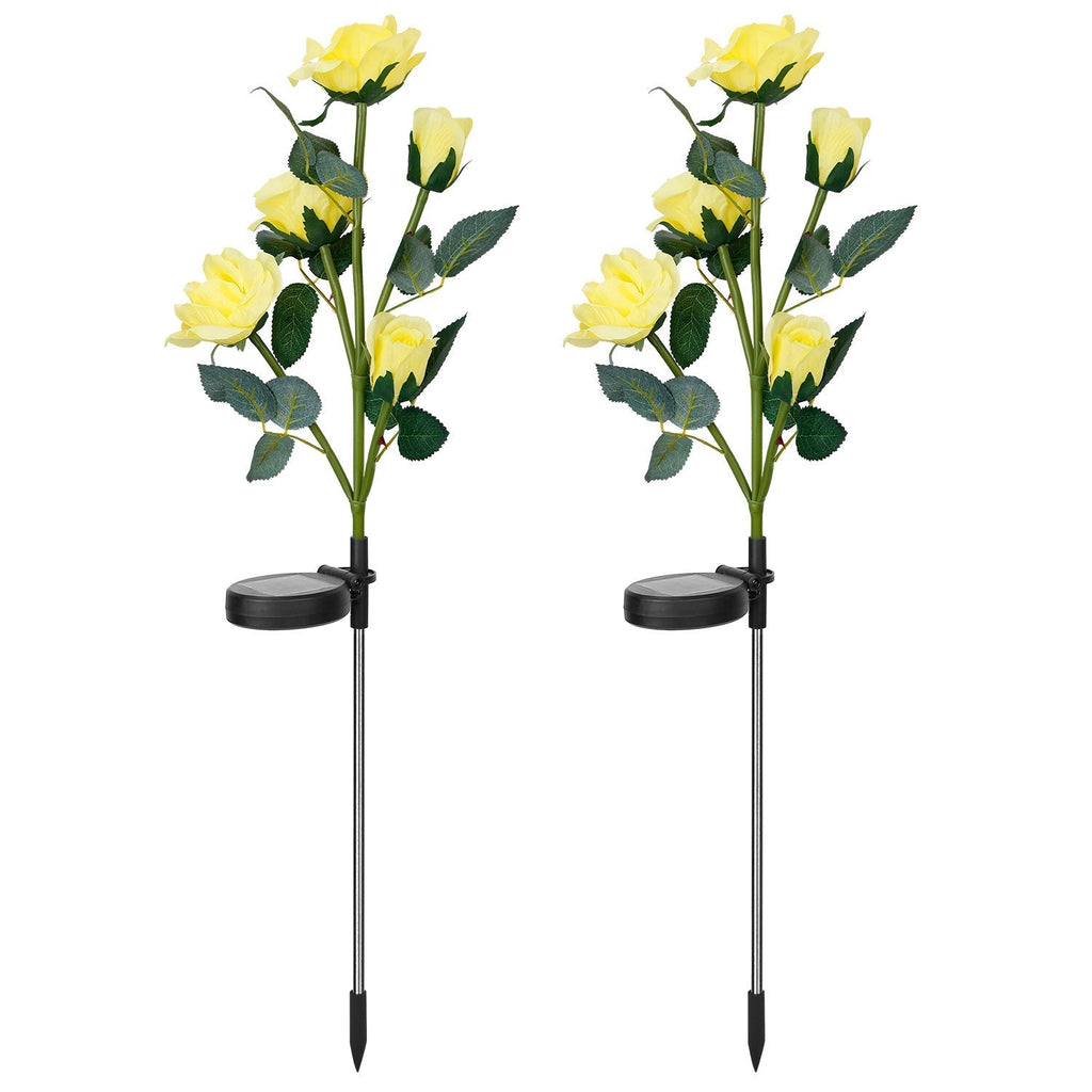 2Pcs Solar Powered Lights Outdoor Rose Flower LED Decorative Lamp Water Resistant Pathway Stake Lights For Garden Patio Yard Walkway