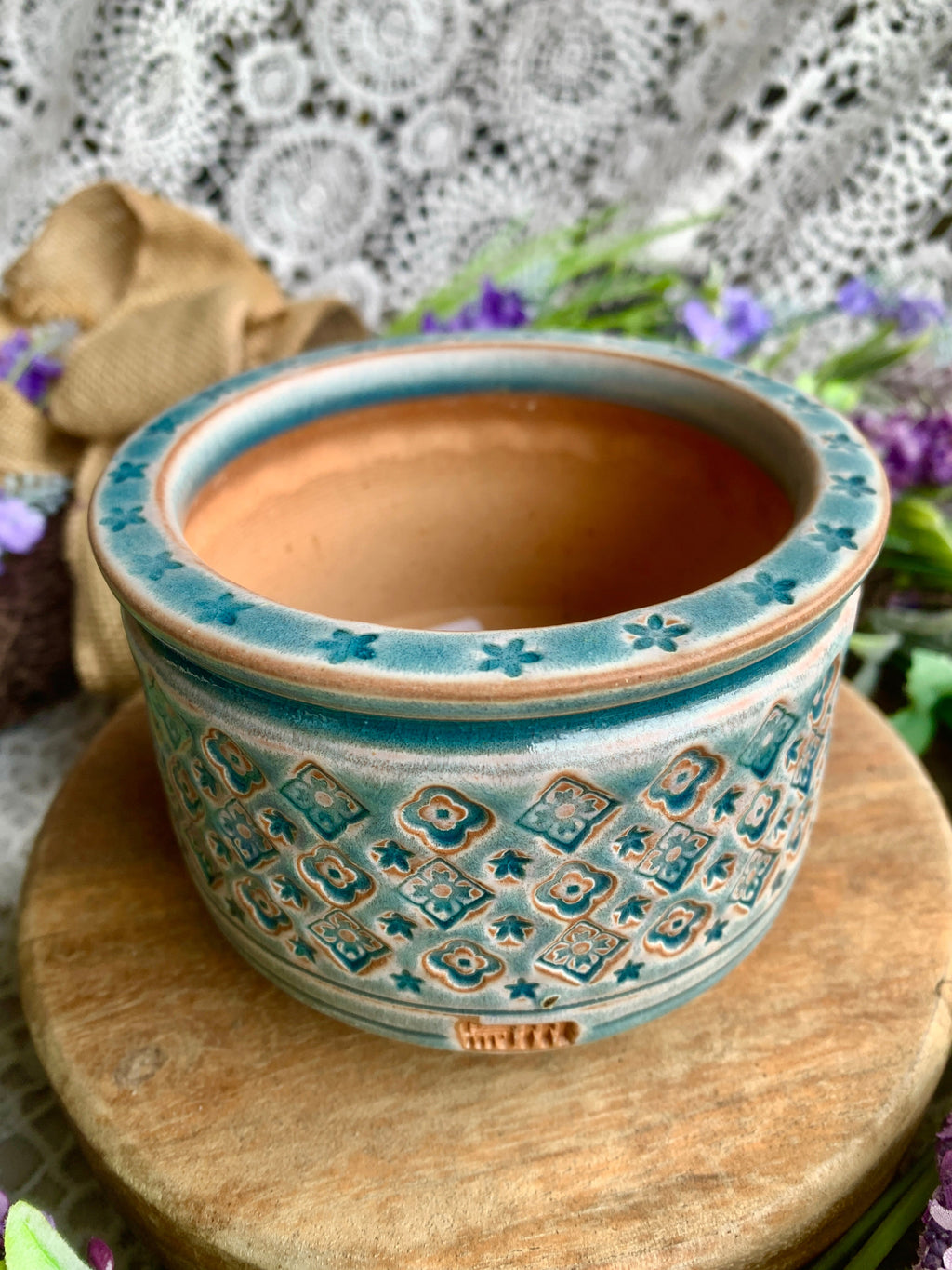 WS0001 Handmade Artisan Pottery Planter Pot - Pot rim diameter: 3.5"