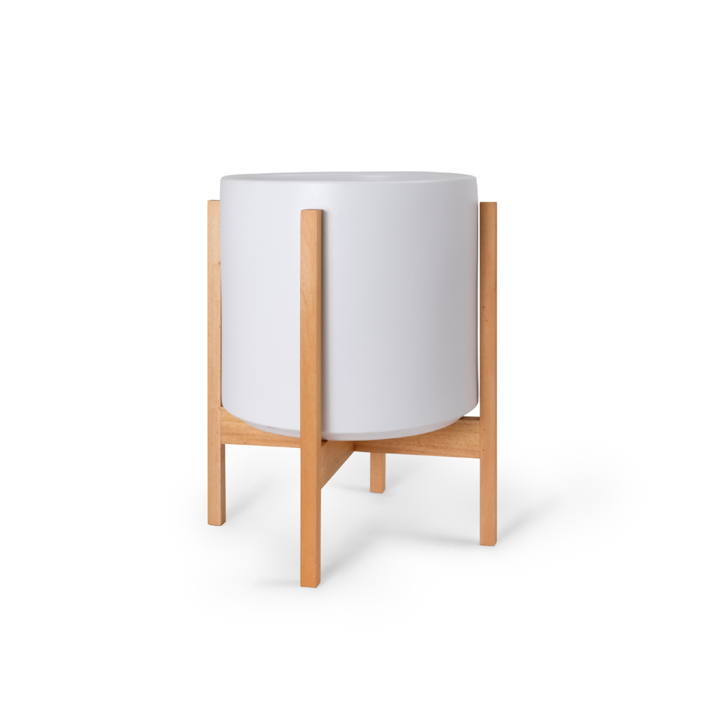 Solid Goods Ceramic Cylinder Planter – With or Without Mahogany Stand
