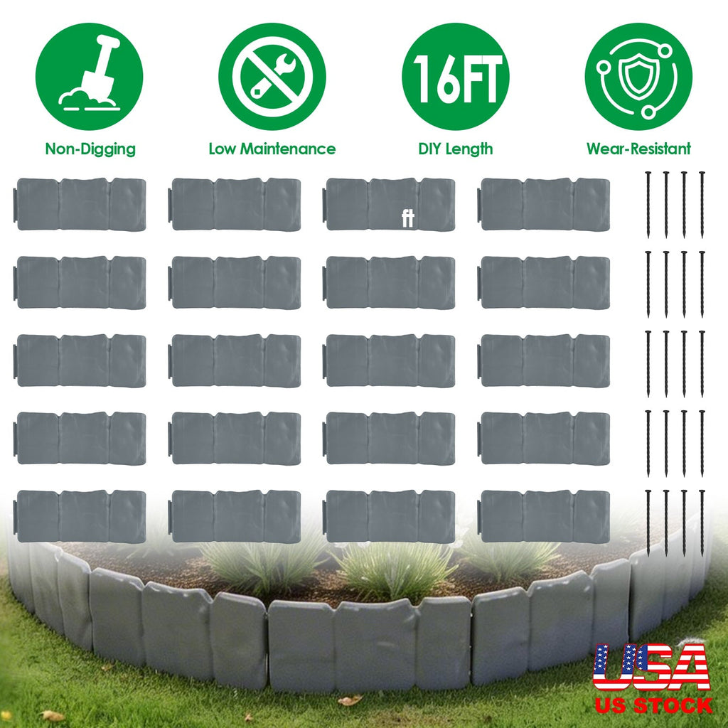 Plastic Landscape Edging 16FT Cobblestone Garden Border Kit