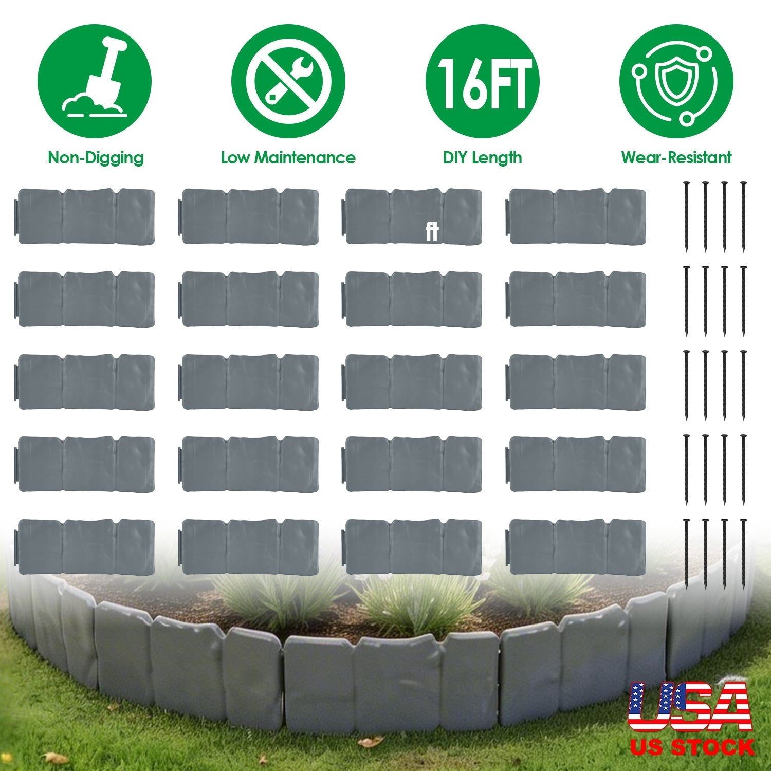 Plastic Landscape Edging 16FT Cobblestone Garden Border Kit