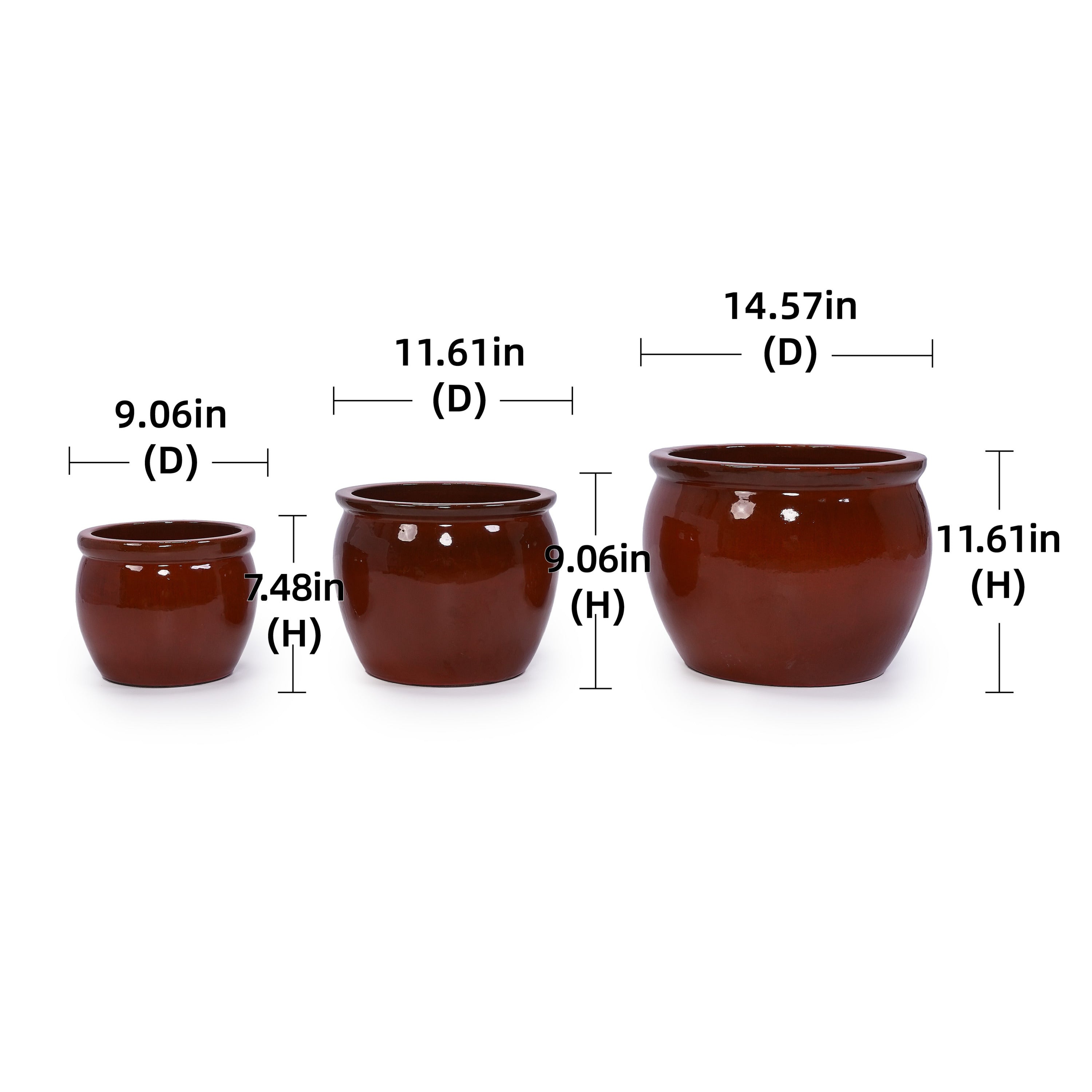 3 Pieces Ceramic Flowerpot, Modern Planter for Patio, Garden or Windowsills - Orange