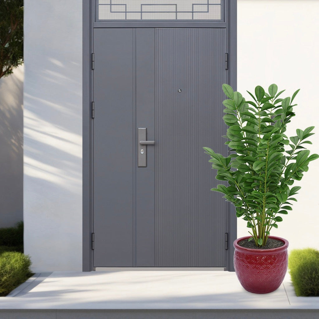 Set of 3 Ceramic Flowerpot, Modern Planter for Patio, Garden, Windowsill - Red