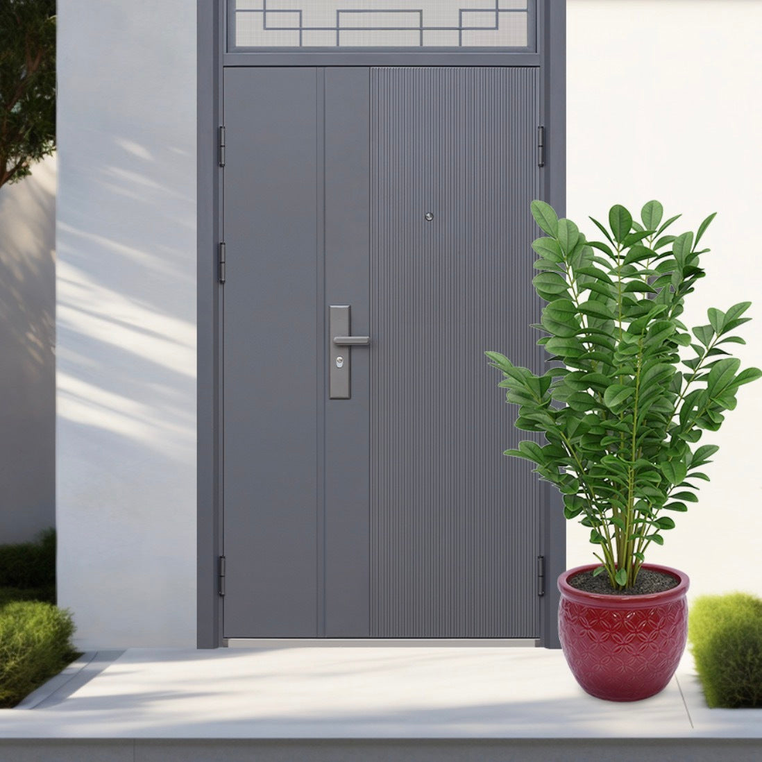 Set of 3 Ceramic Flowerpot, Modern Planter for Patio, Garden, Windowsill - Red