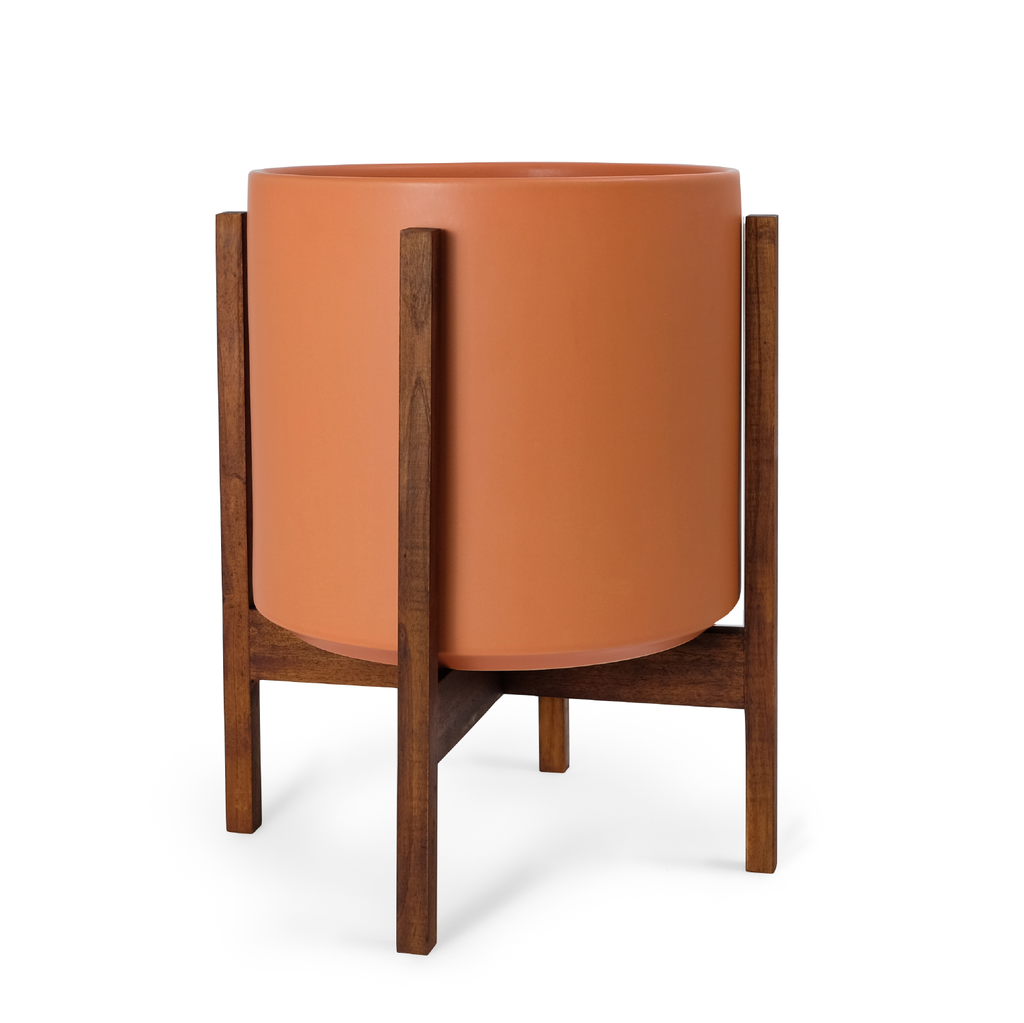 Solid Goods Ceramic Cylinder Planter – With or Without Mahogany Stand