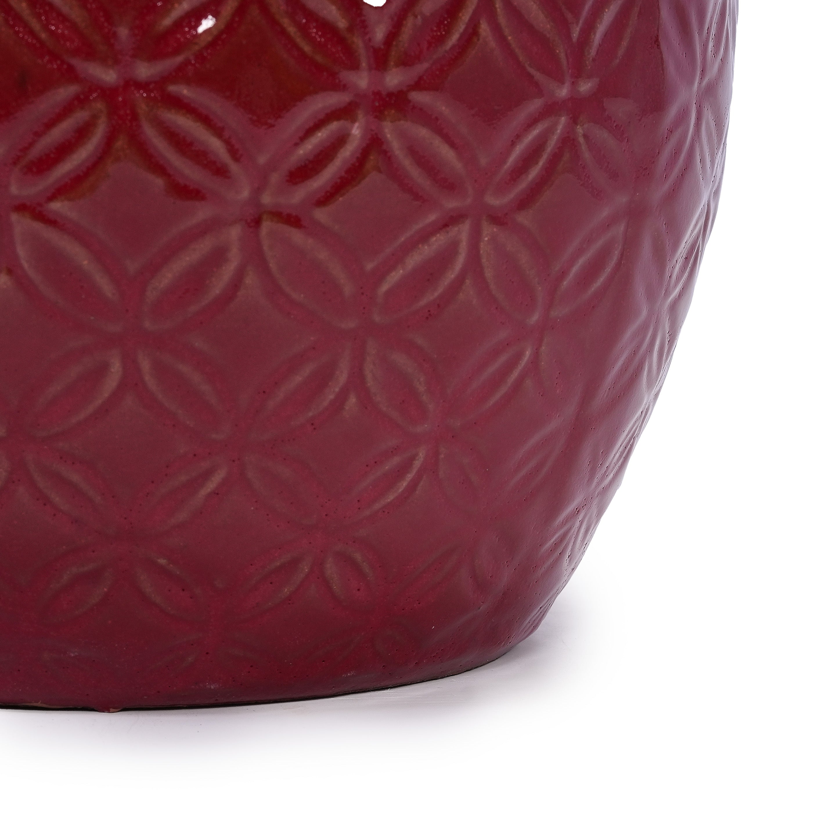 Set of 3 Ceramic Flowerpot, Modern Planter for Patio, Garden, Windowsill - Red