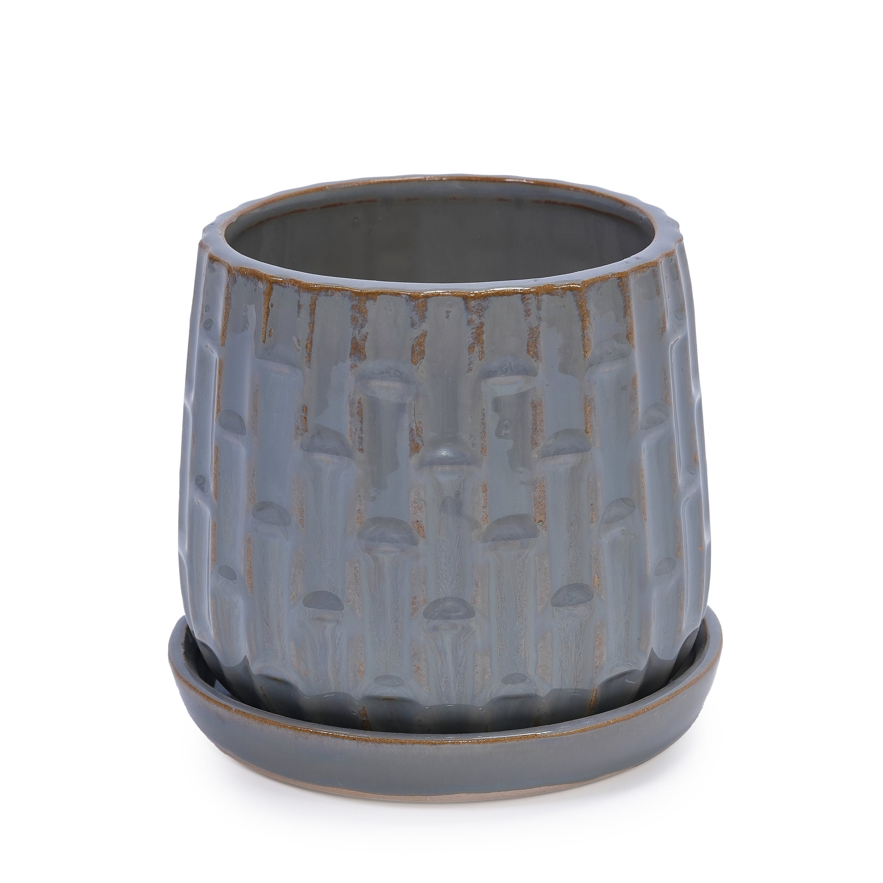 Set of 2 Ceramic Flowerpot, 7' Modern Planter for Patio, Garden, Windowsill - Grey