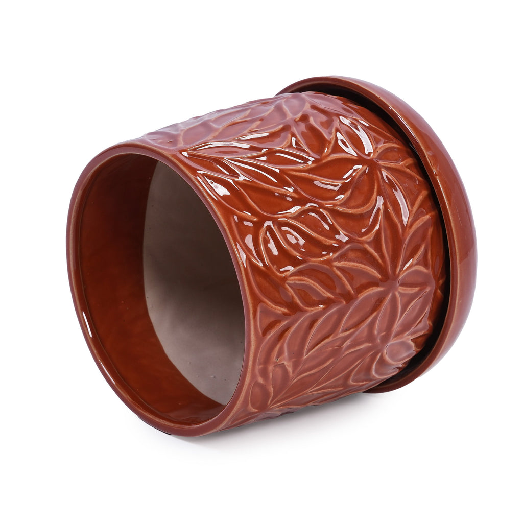 Set of 2 Ceramic Flowerpot, 7' Modern Planter for Patio, Garden, Windowsill - Red