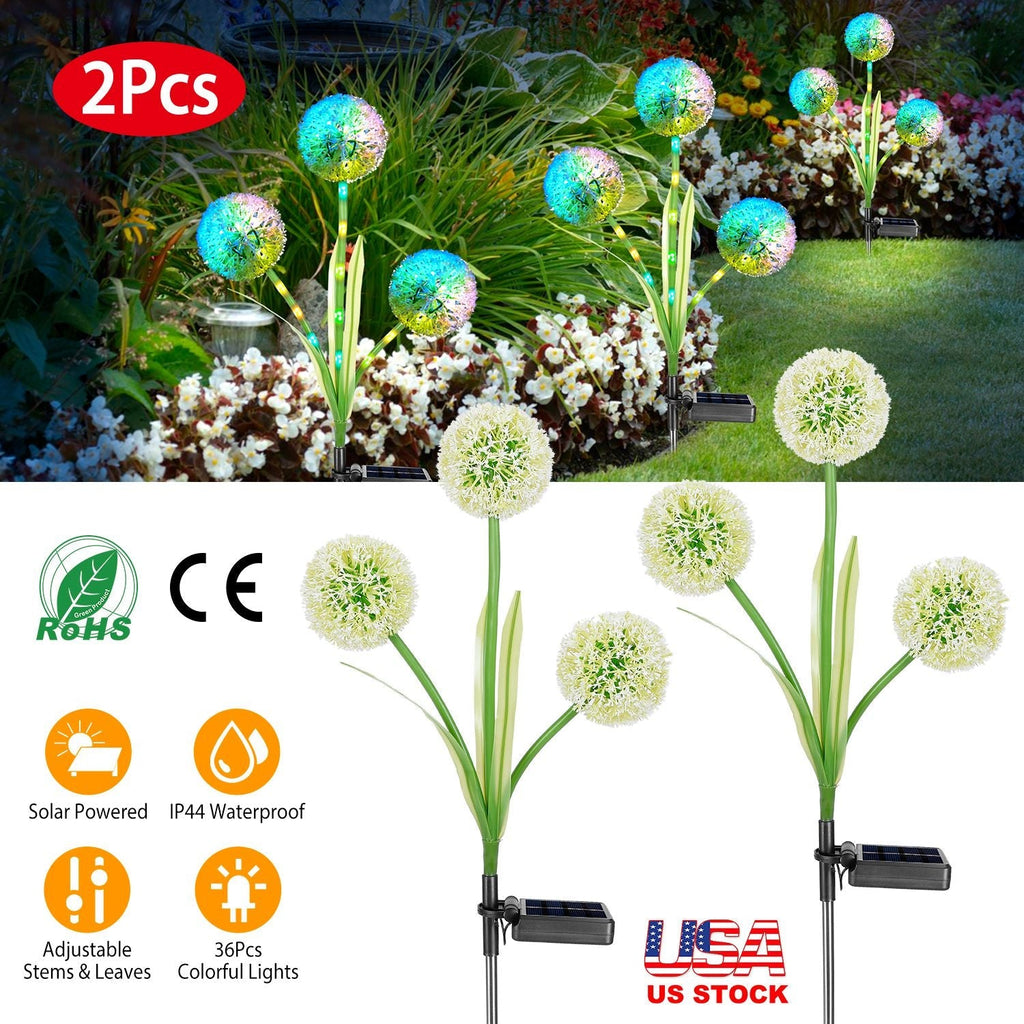 2 Pcs Dandelion Solar Light 36LED Beads Outdoor Garden Lawn Pathway Landscape Stake Lamp Colorful Ornamental Light