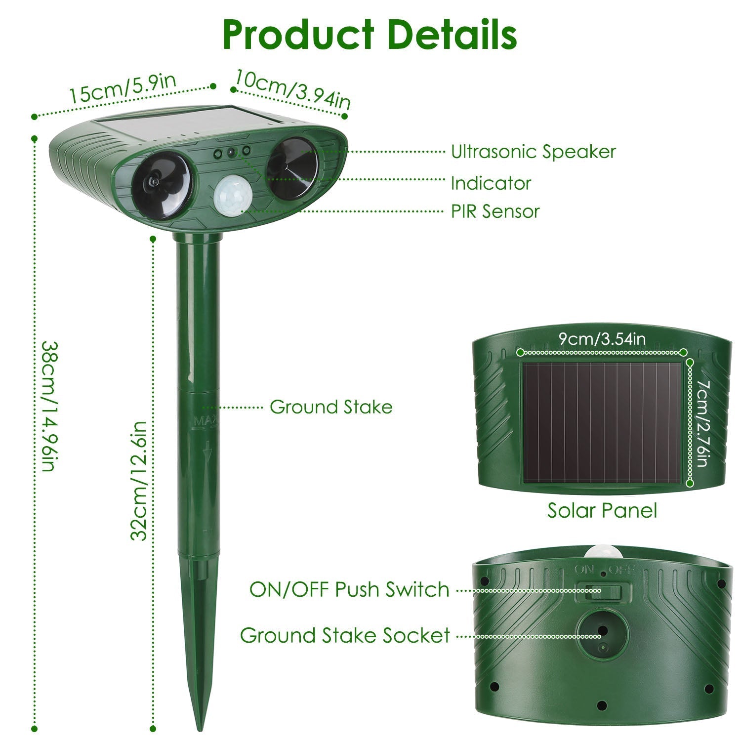 Solar Ultrasonic Animal Repeller PIR Motion Sensor Animal Repellent Chaser IPX4 Waterproof for Farm Garden Yard to Drive Raccoon Squirrel Rat Skunk Ra