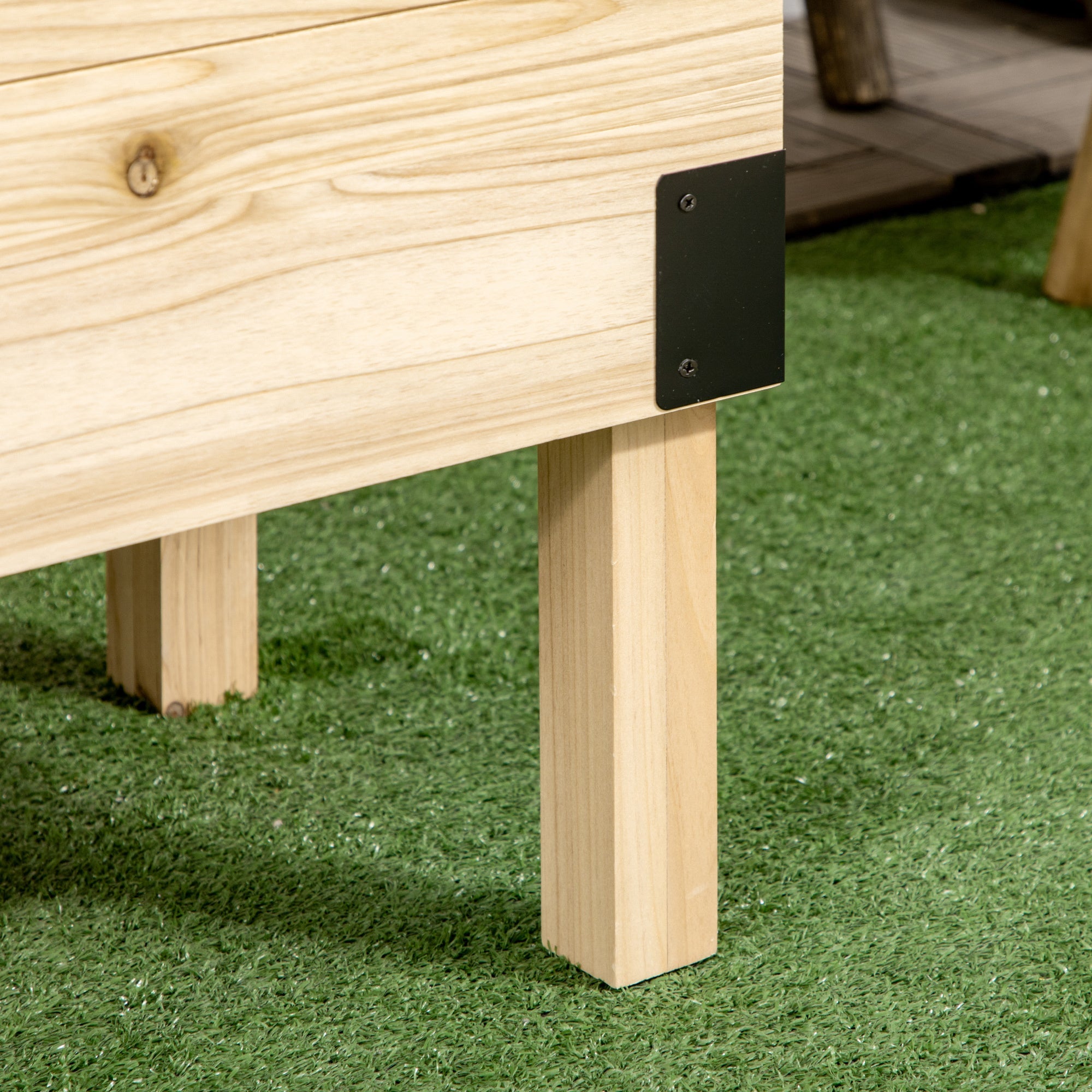 Outsunny Raised Garden Bed with Trellis, 2 Tier Wooden Elevated Planter Box with Legs and Metal Corners for Vegetables, Flowers, Herbs, Natural