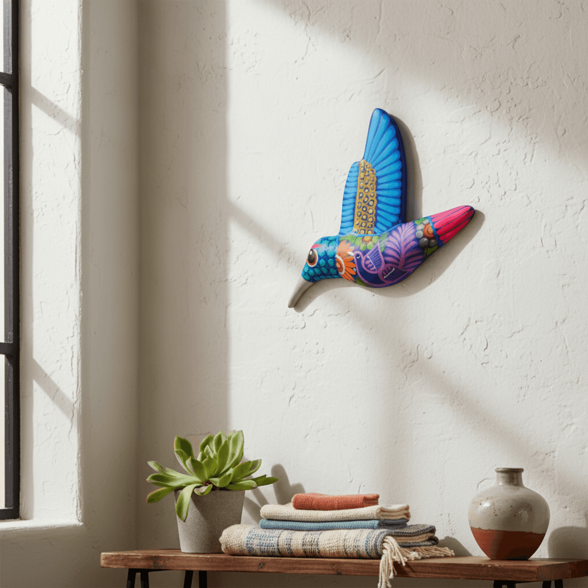 Alebrije Hummingbird Wall Art | Colorful Folk Decor