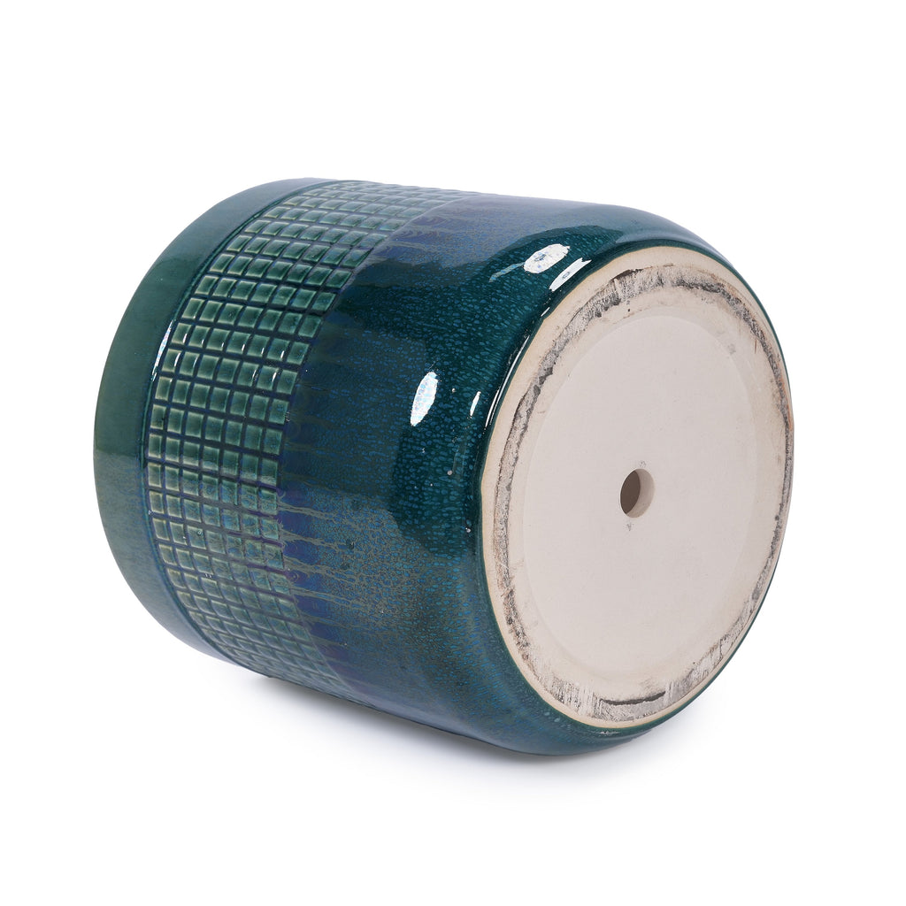 Set of 3 Grid Ceramic Flowerpot, Modern Planter for Patio, Garden, Windowsill - Blue Green