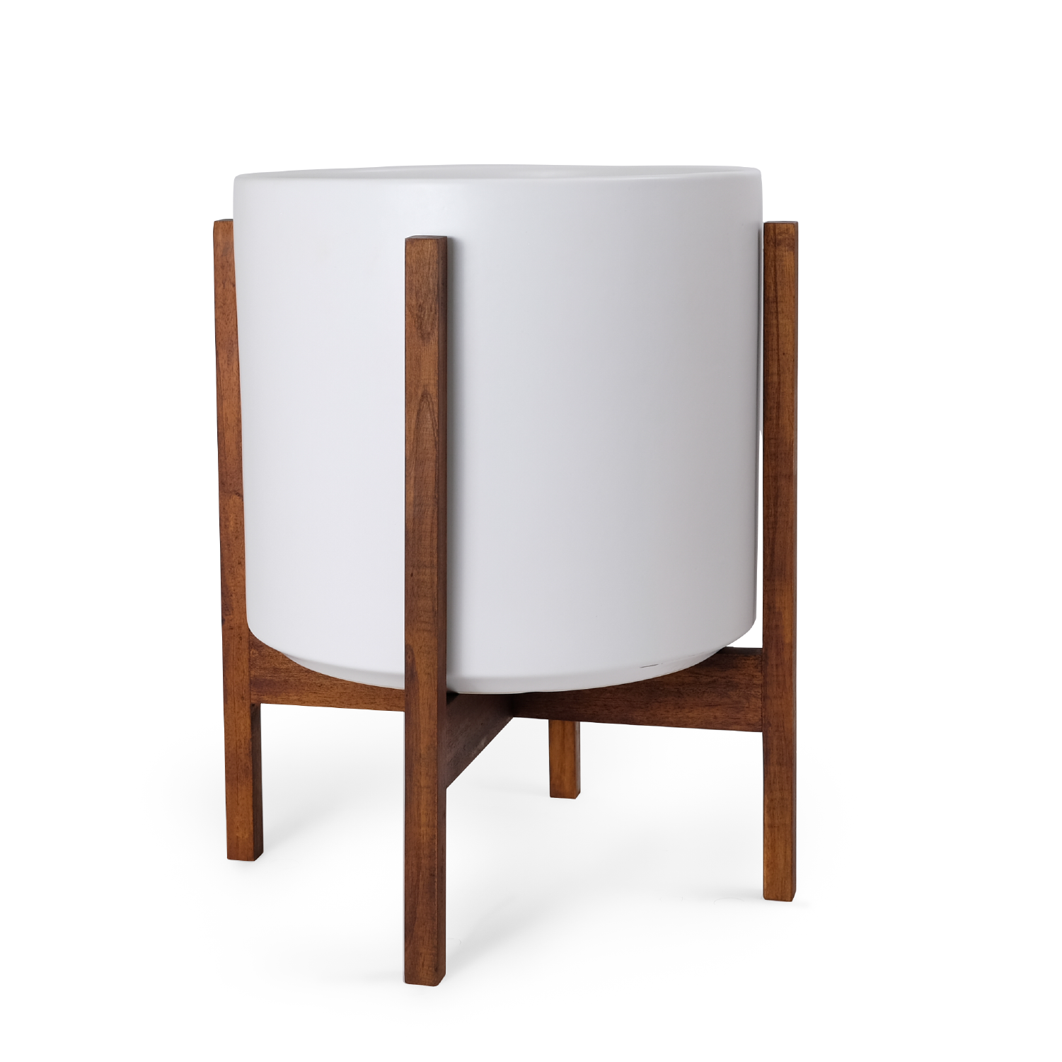 Solid Goods Ceramic Cylinder Planter – With or Without Mahogany Stand