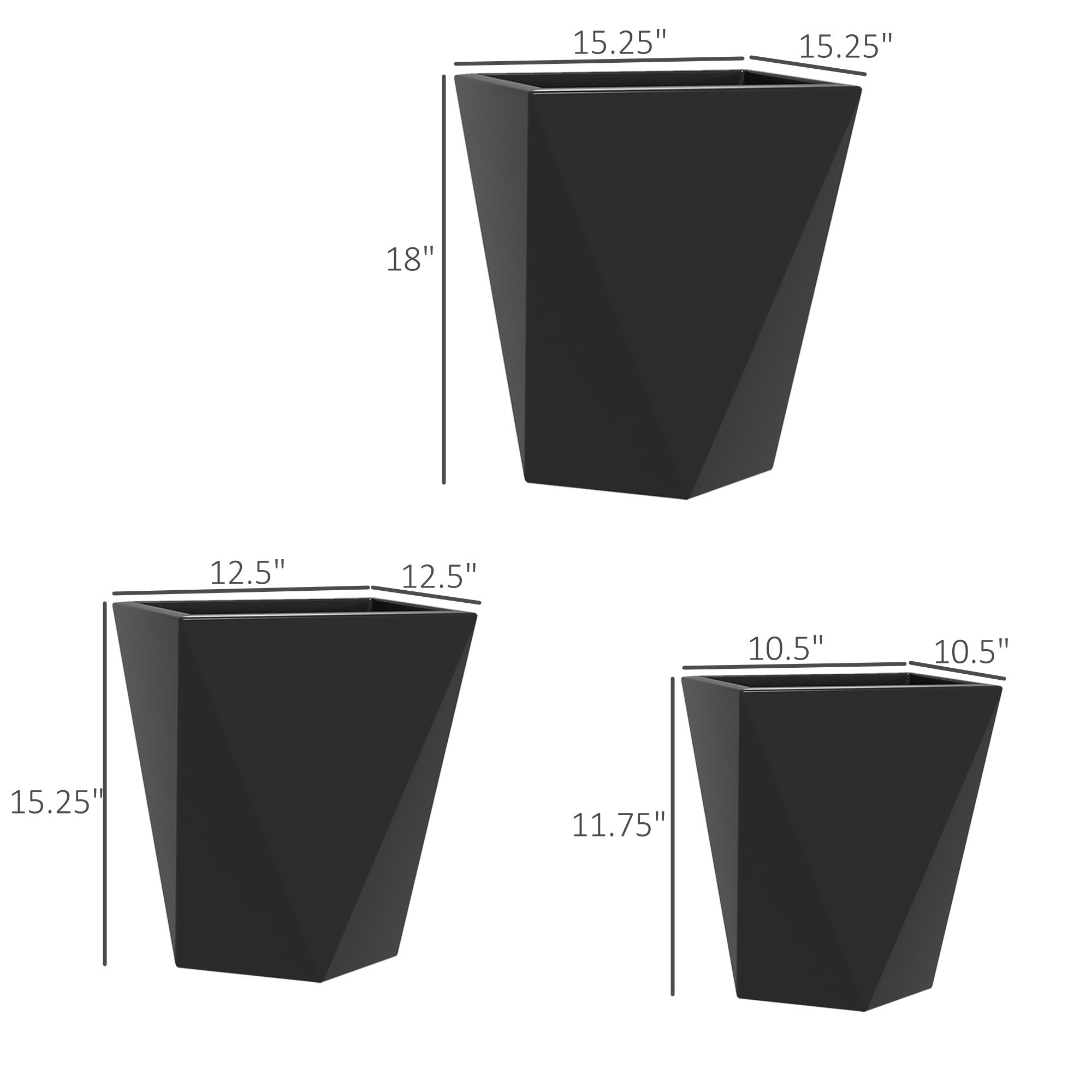 Outsunny Set of 3 Tall Planters, 18', 15.25', 11.75', MgO Indoor Outdoor Planters with Drainage Holes, Stackable Flower Pots for Garden, Patio, Balcony, Front Door, Black