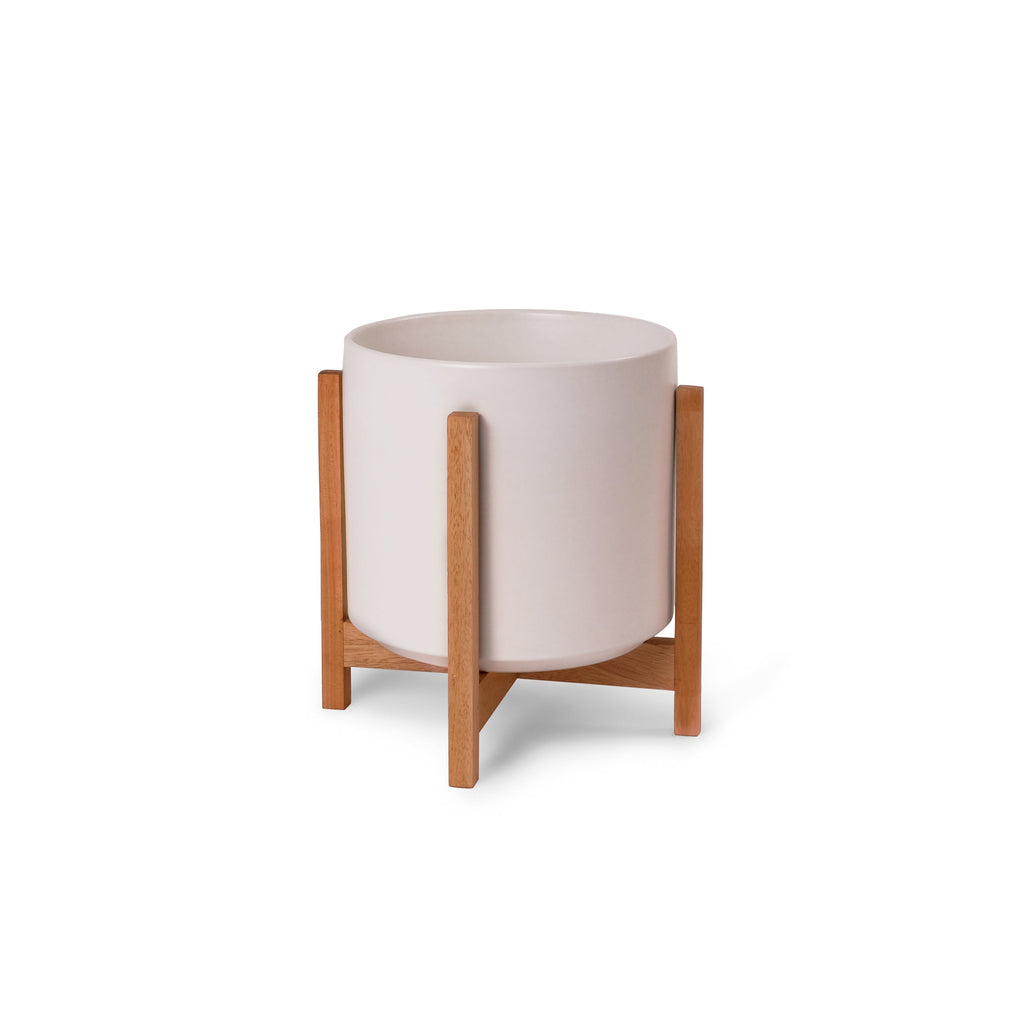 Solid Goods Ceramic Cylinder Planter – With or Without Mahogany Stand