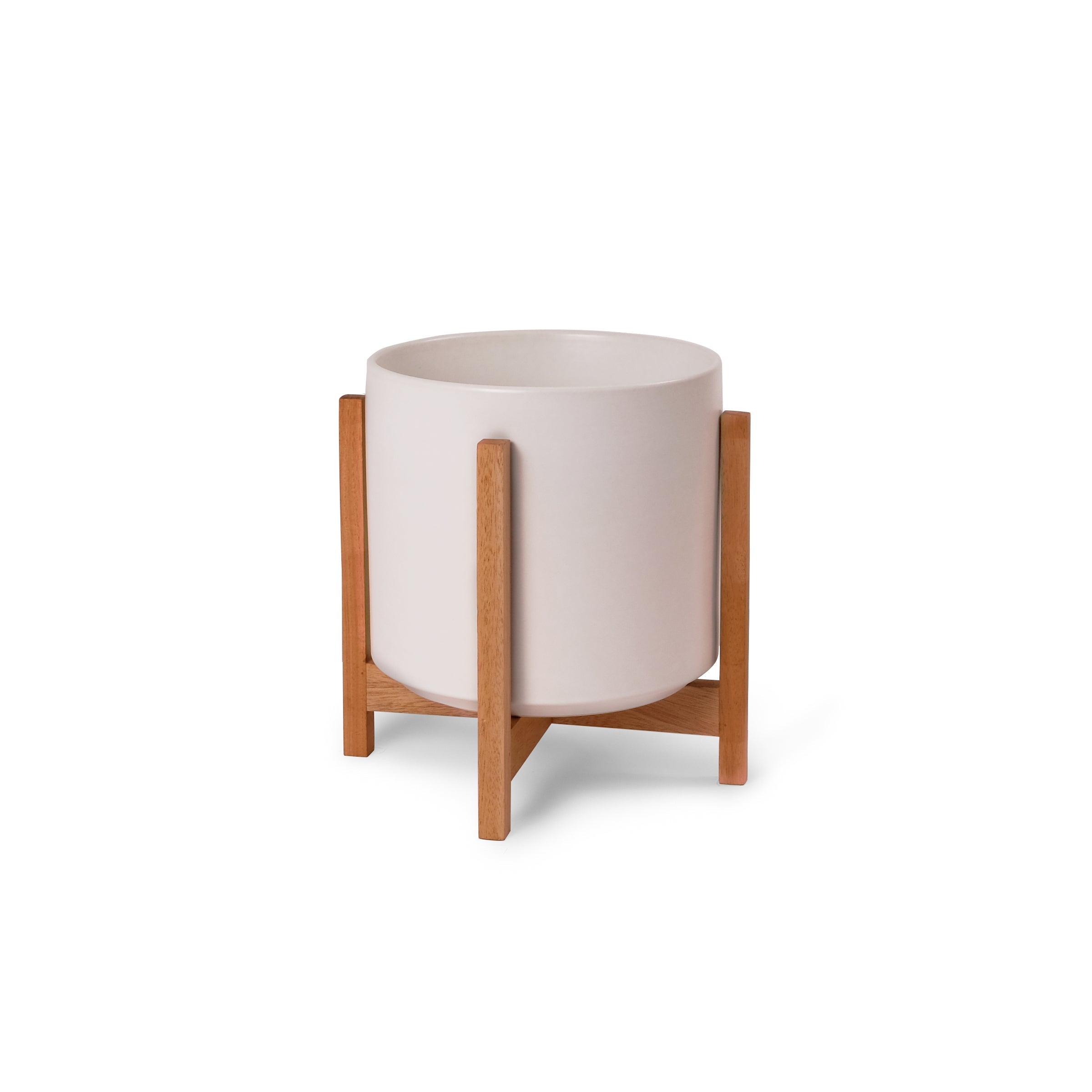 Solid Goods Ceramic Cylinder Planter – With or Without Mahogany Stand