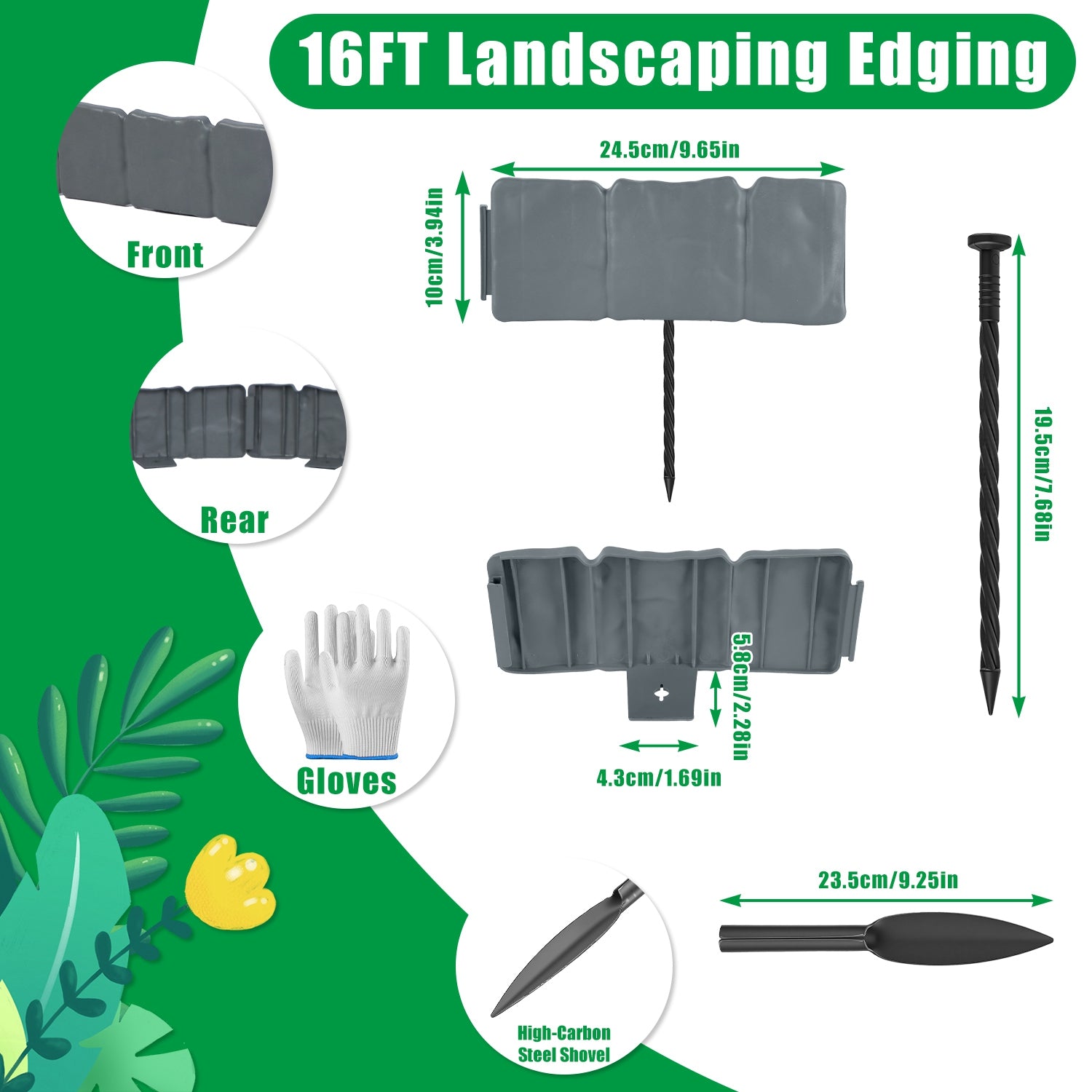 Plastic Landscape Edging 16FT Cobblestone Garden Border Kit