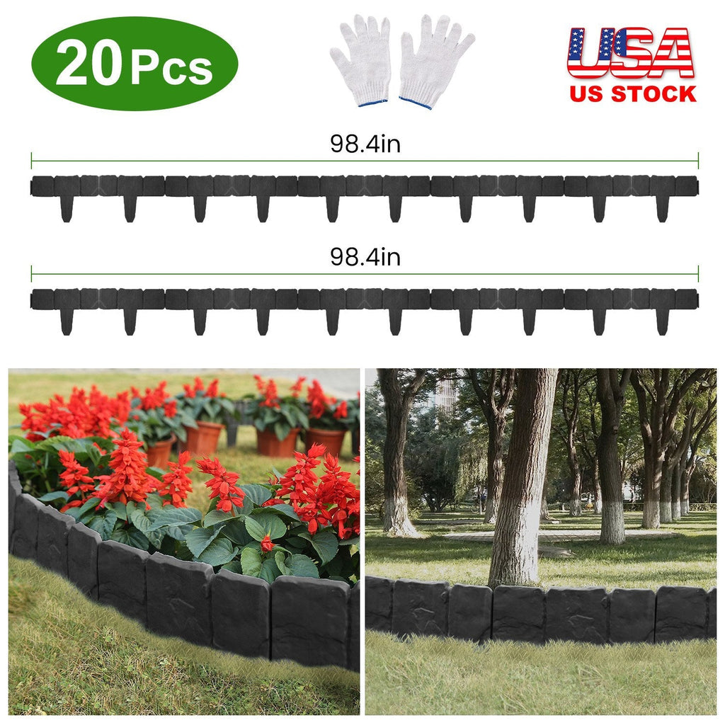 Plastic Garden Lawn Edging 20-Piece Cobblestone Effect