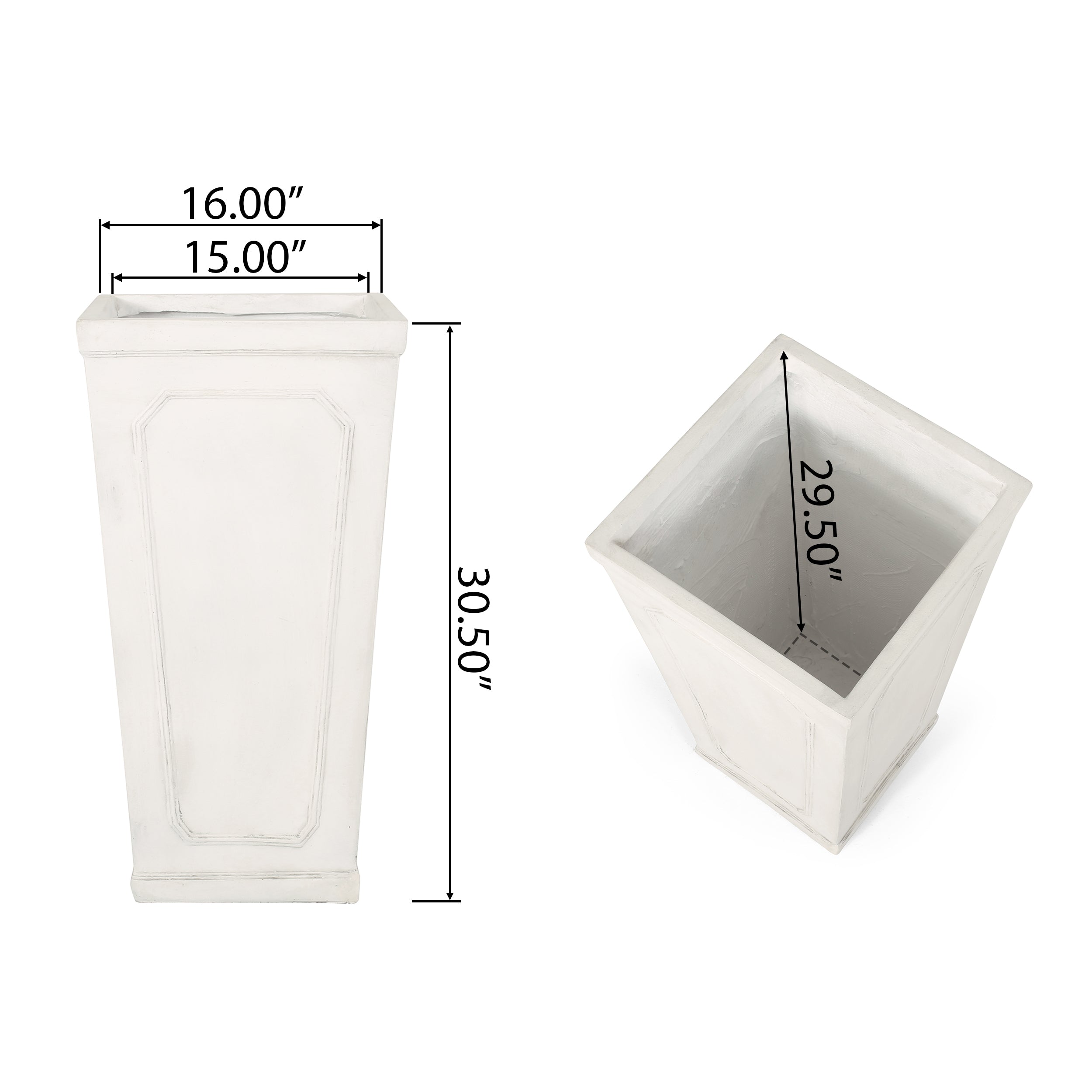 16'' x 30.5'' Outdoor MGO Planter with Antique White Finish