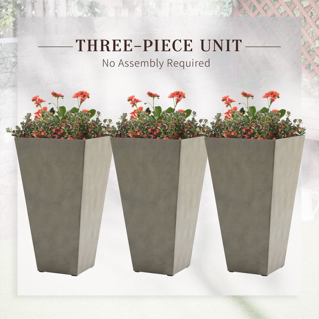 Outsunny Set of 3 Tall Planters with Drainage Hole, 28' Outdoor Flower Pots, Indoor Planters for Porch Patio and Deck, Gray