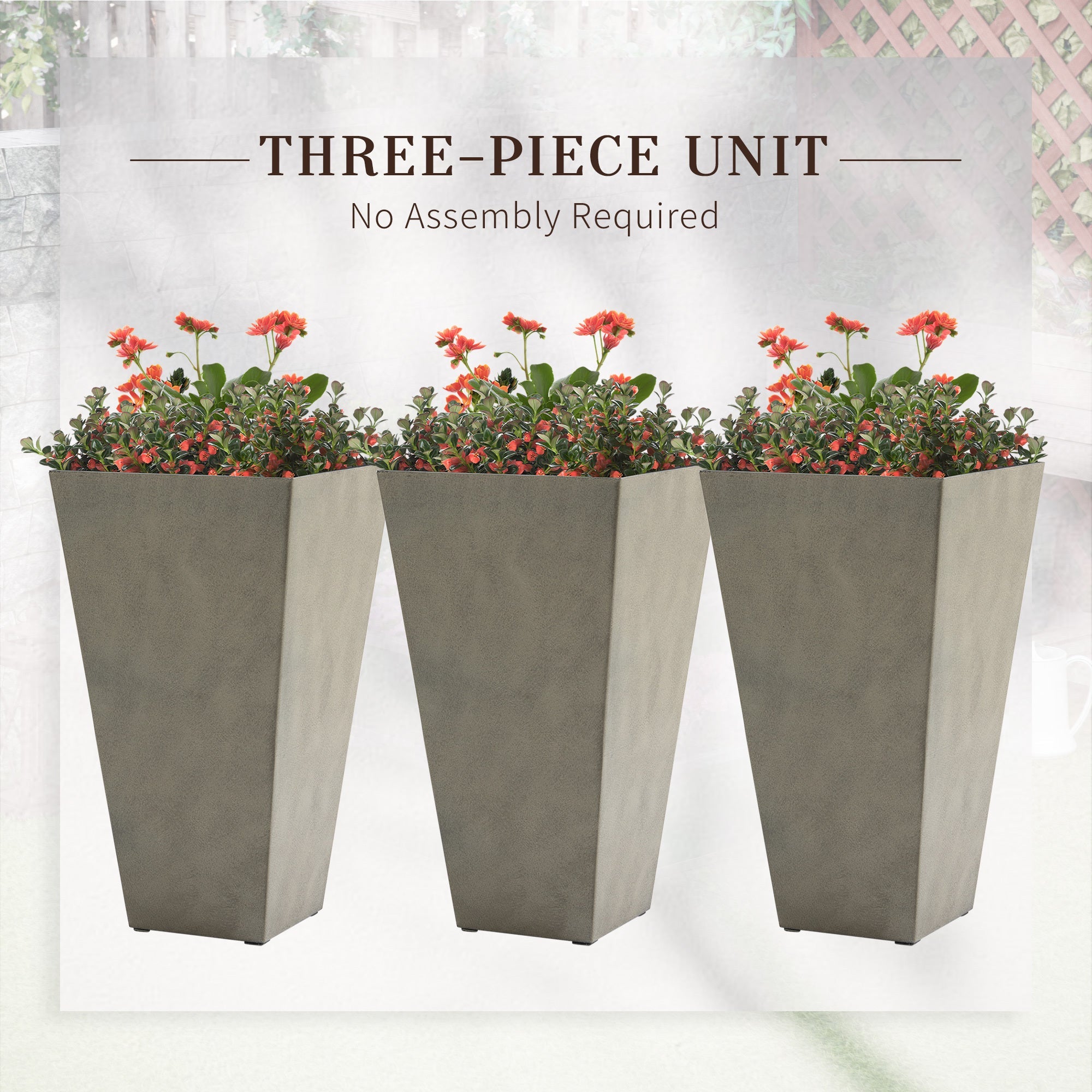 Outsunny Set of 3 Tall Planters with Drainage Hole, 28' Outdoor Flower Pots, Indoor Planters for Porch Patio and Deck, Gray