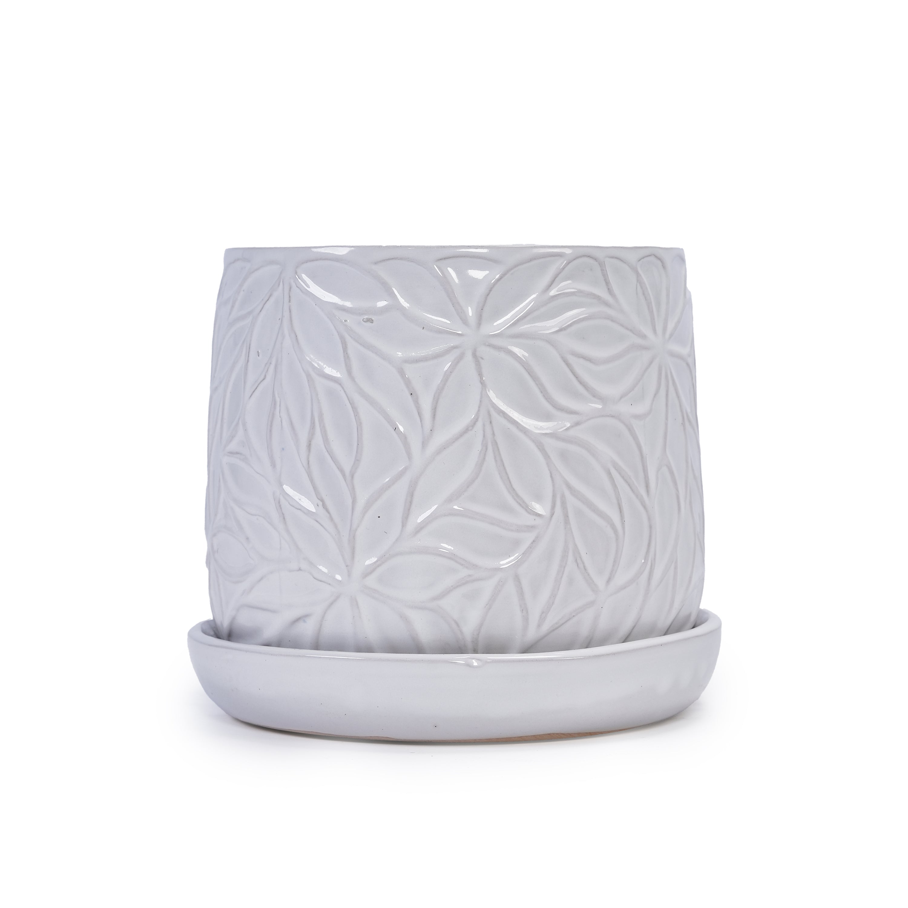 2 Pieces Ceramic Planter Pot, Modern Indoor Outdoor Flowerpot for Patio, Garden, or Windowsills - Gloss White