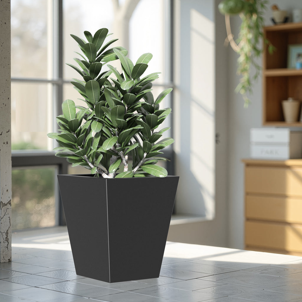 22' H Tall Metal Tapered Planter – Large Outdoor & Indoor Garden Plant Pot with Drainage Hole and Rubber Plug, Stylish Burnished Black Finish for Home and Patio